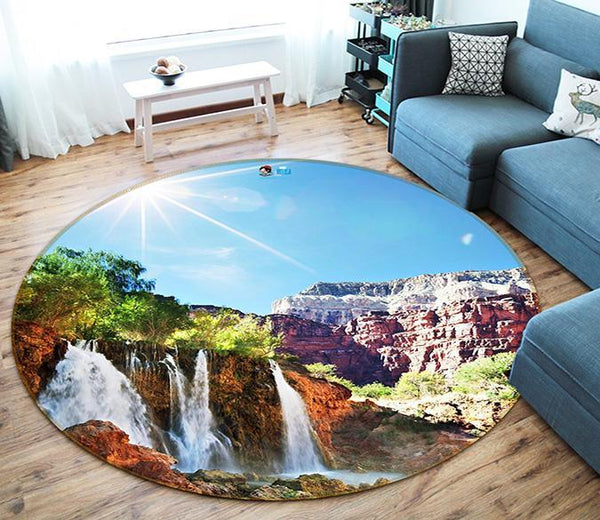 3D Cliff Waterfall 623 Non Slip Rug Mat Room Mat Elegant Photo Carpet Coco