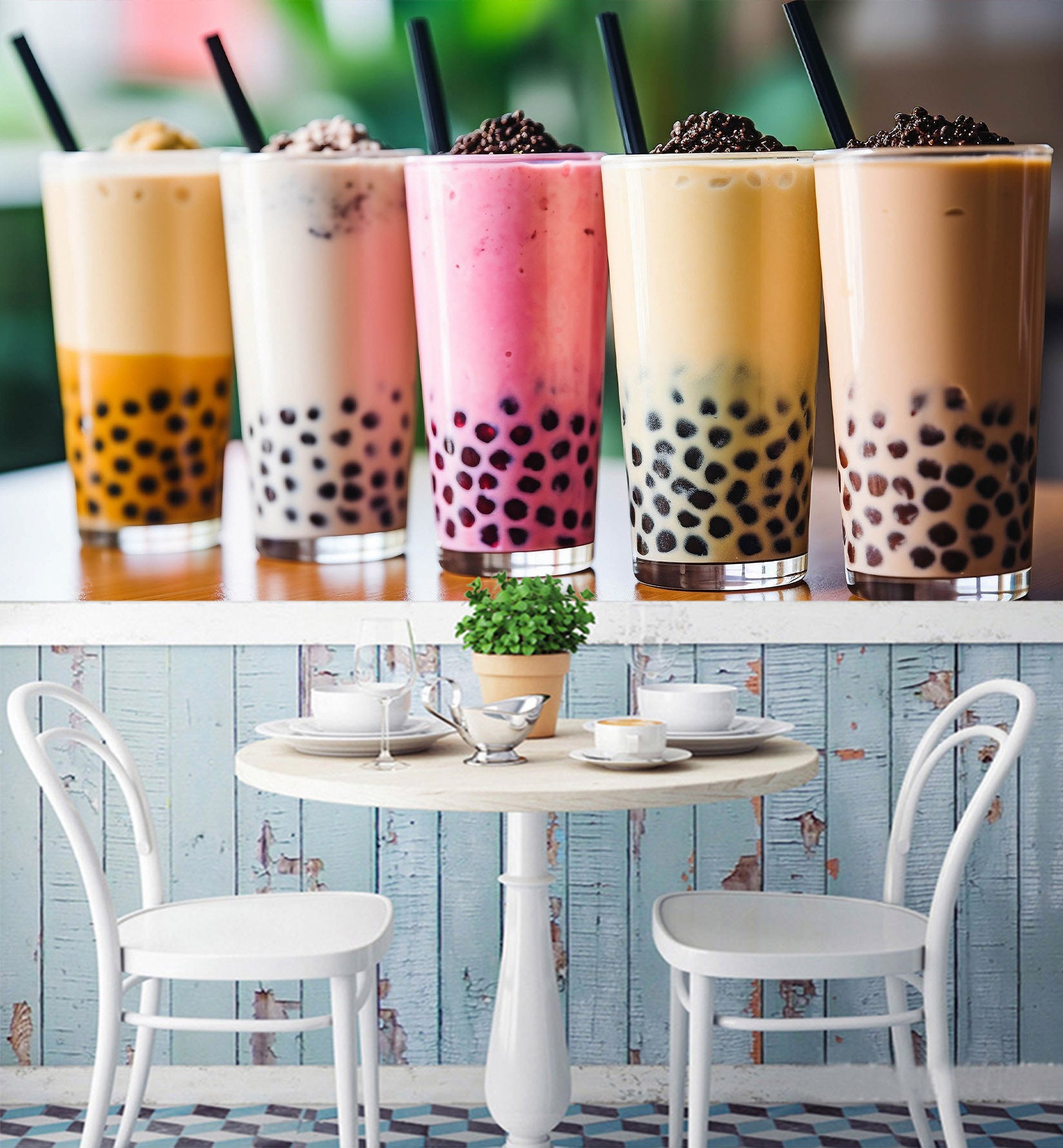 3D Pearl Tea 2035 Fruit Bubble Tea Milk Tea Shop Wall Murals