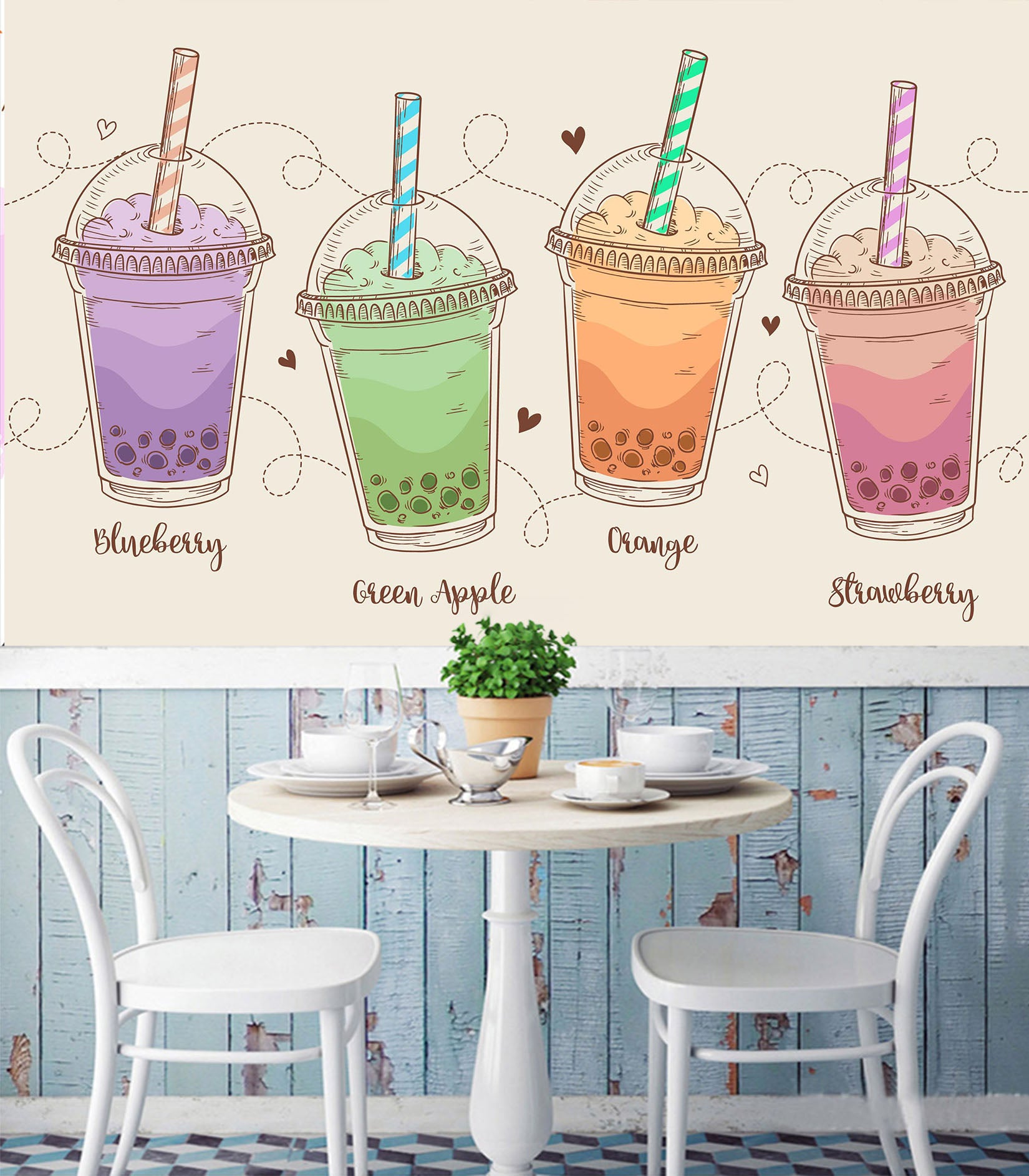 3D Pearl Tea 2032 Fruit Bubble Tea Milk Tea Shop Wall Murals