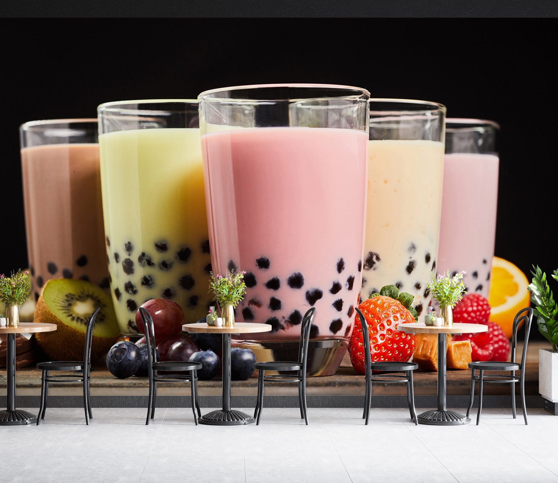 3D Pearl Tea 2036 Fruit Bubble Tea Milk Tea Shop Wall Murals