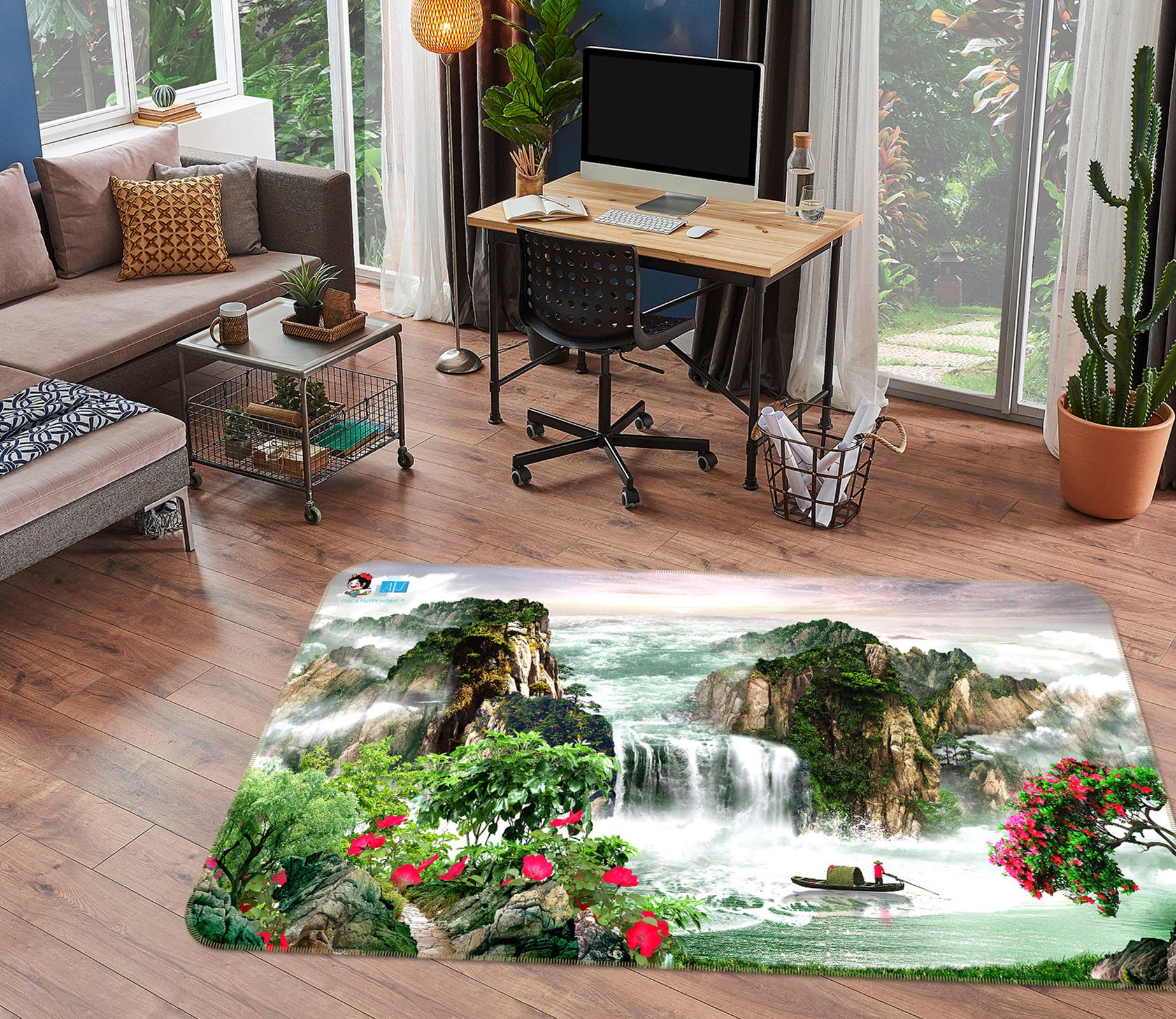 3D Landscape Waterfall 3046 Rug Non Slip Rug Mat