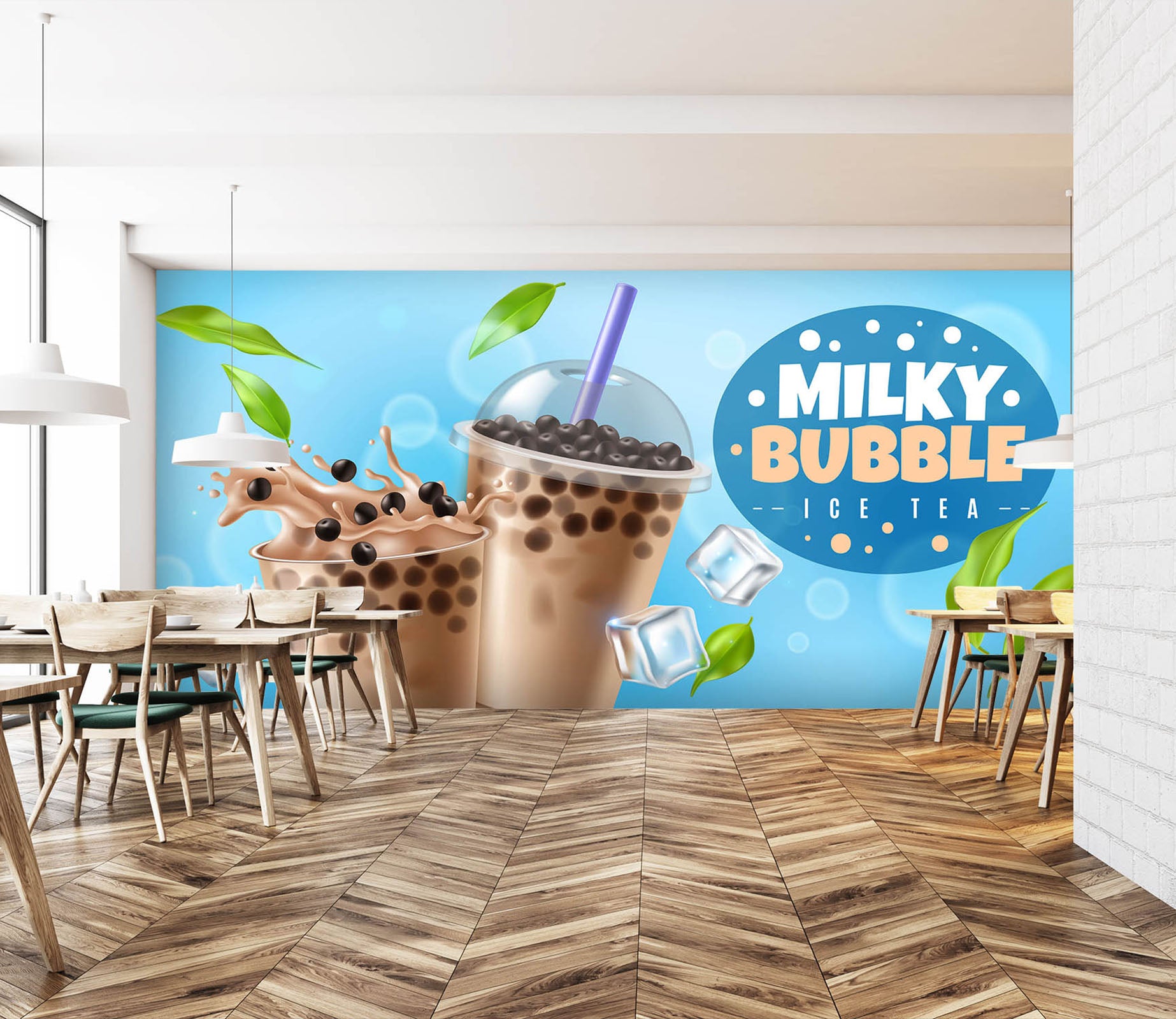 3D Pearl Tea 2015 Fruit Bubble Tea Milk Tea Shop Wall Murals