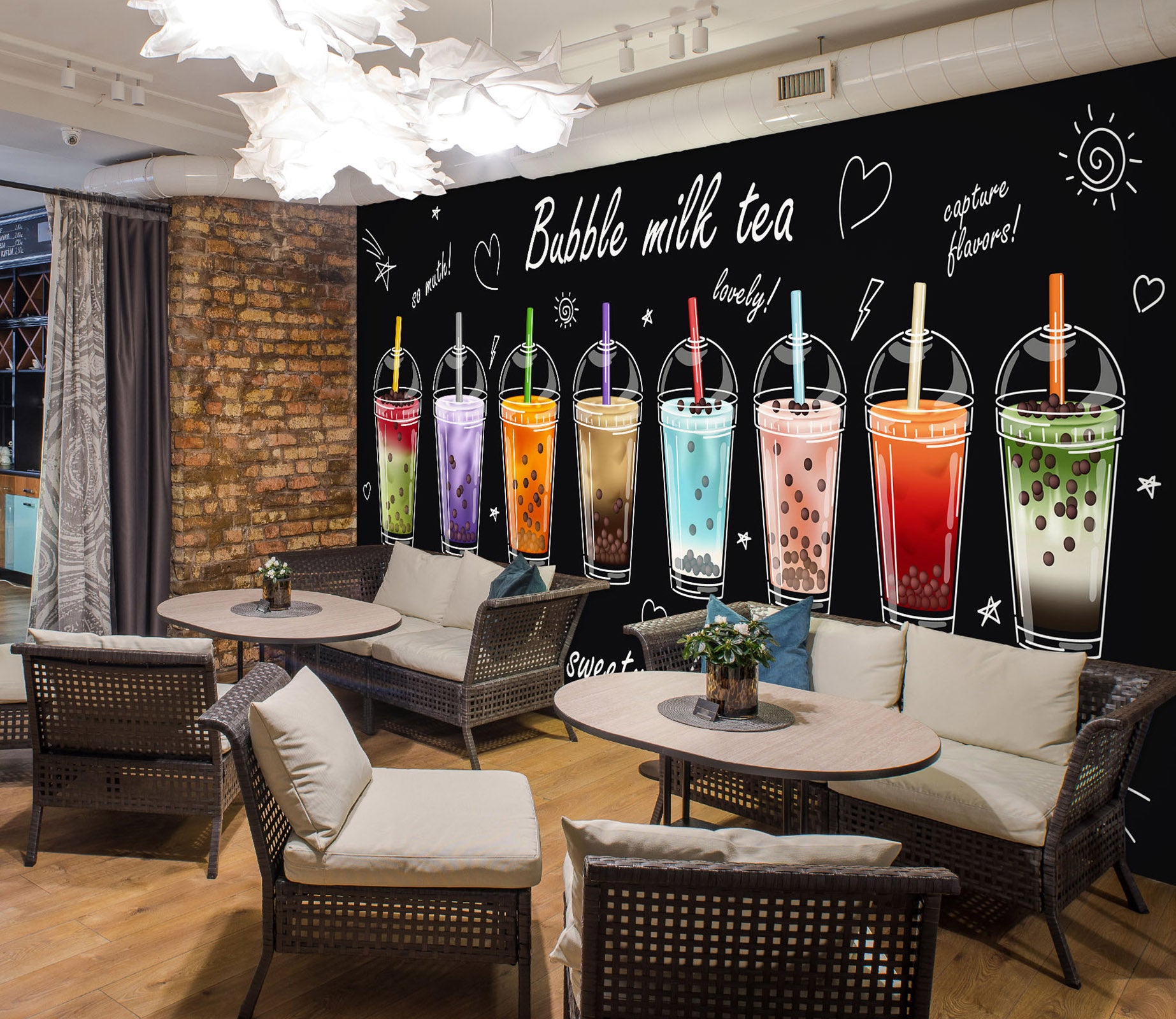 3D Pearl Tea 2069 Fruit Bubble Tea Milk Tea Shop Wall Murals