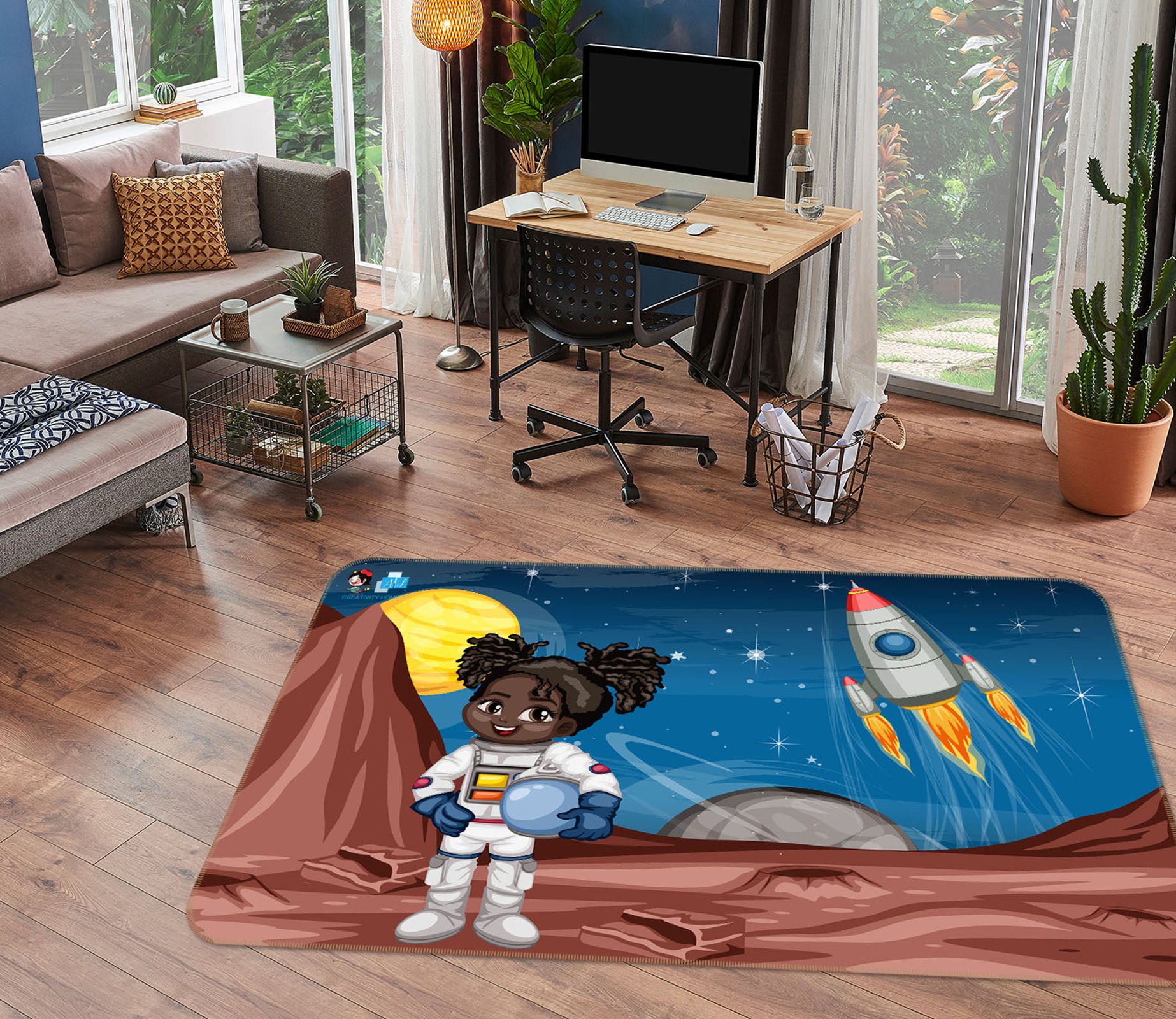 3D Rocket Astronaut 3027 Rug Non Slip Rug Mat