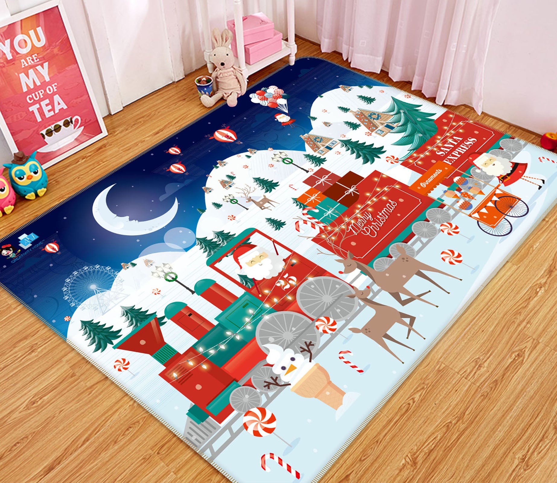 3D Christmas Train 3014 Rug Non Slip Rug Mat