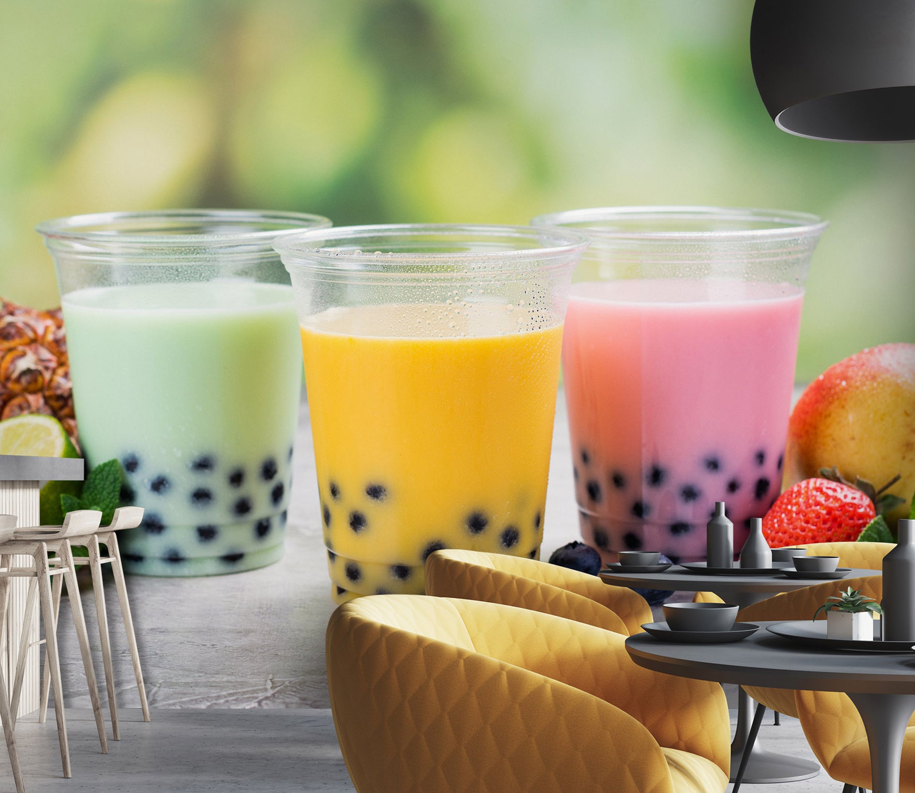 3D Pearl Tea 2042 Fruit Bubble Tea Milk Tea Shop Wall Murals