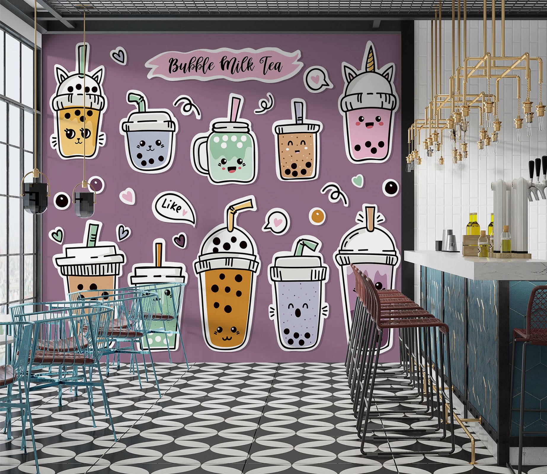 3D Pearl Tea 1005 Fruit Bubble Tea Milk Tea Shop Wall Murals