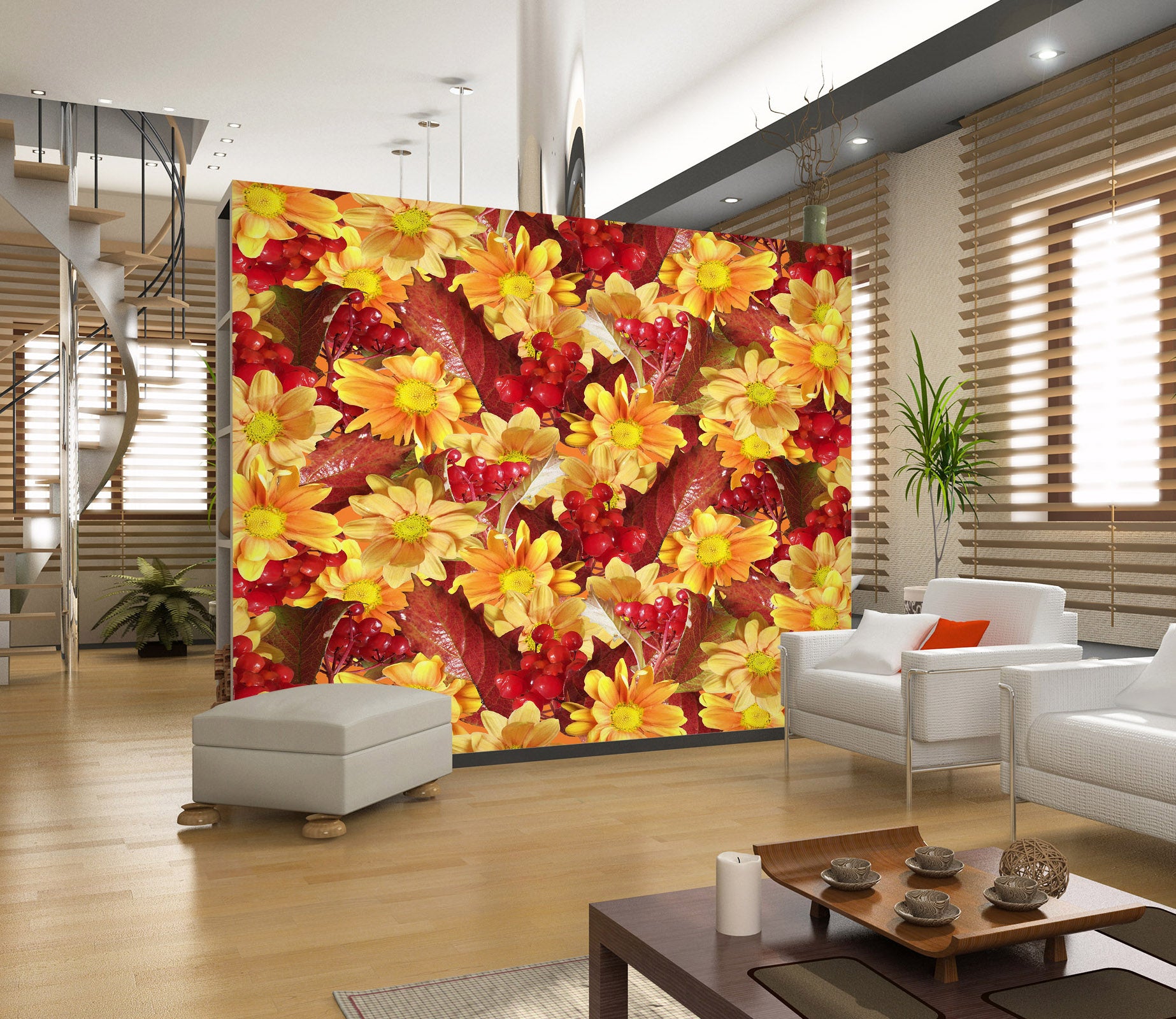 3D Yellow Daisy 2032 Wall Mural Wall Murals