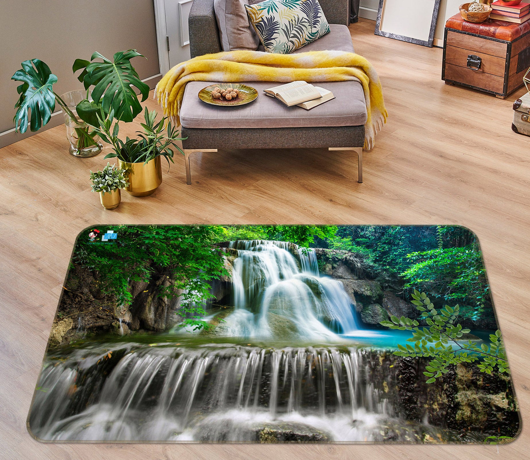 3D Waterfall Leaves 3040 Rug Non Slip Rug Mat