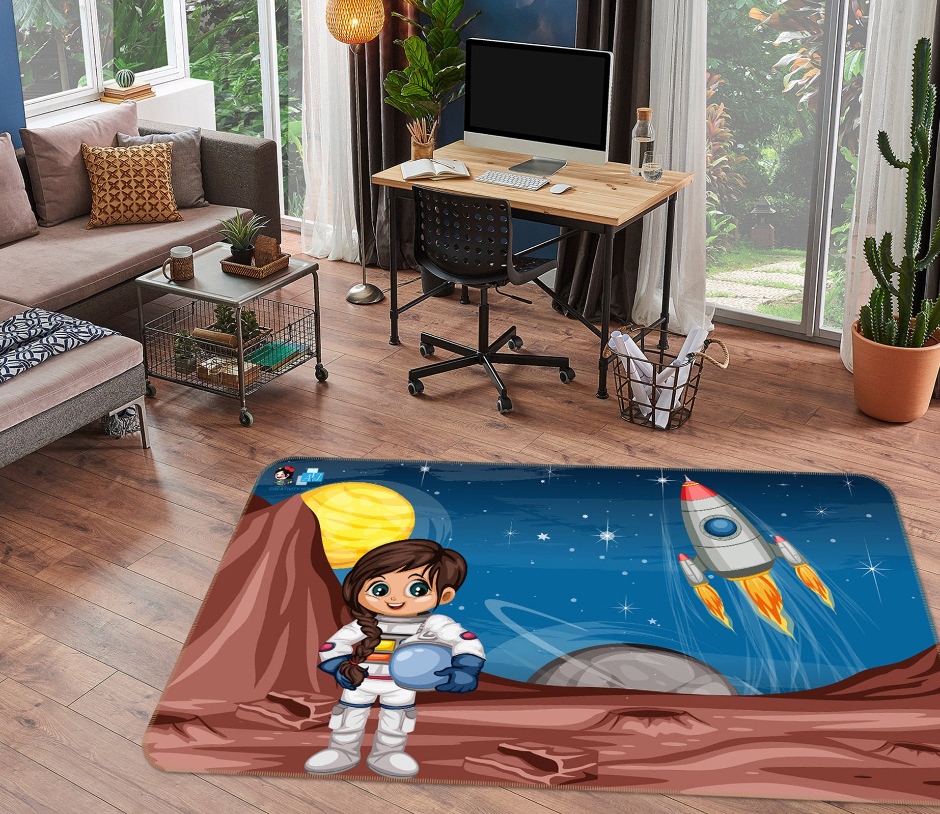 3D Astronaut Girl 3028 Rug Non Slip Rug Mat