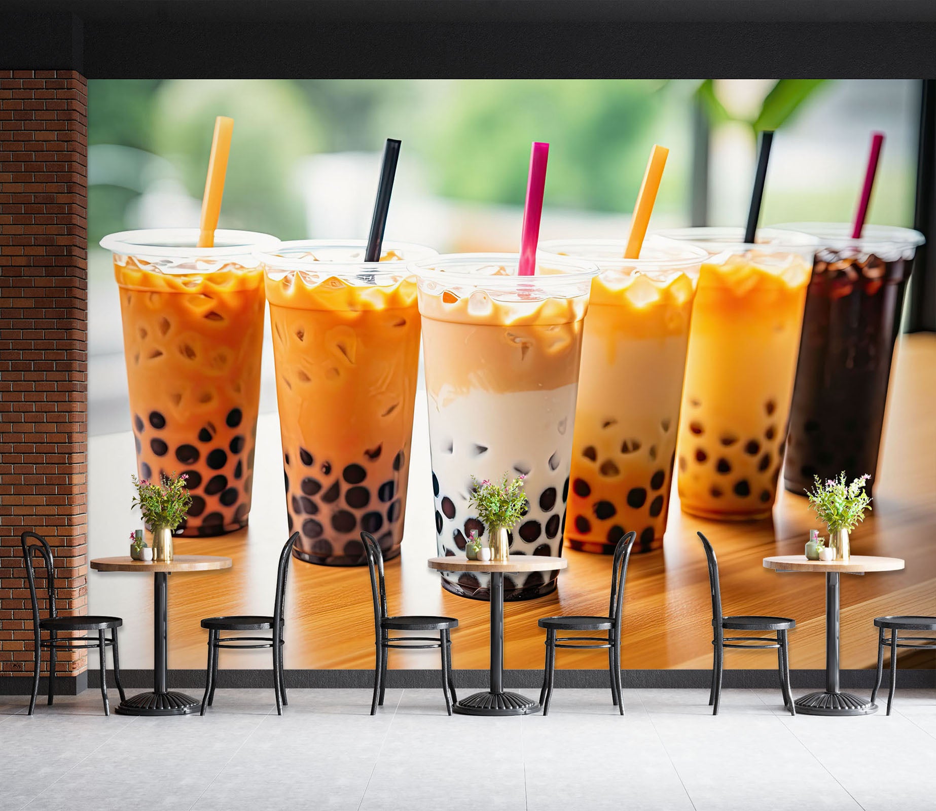 3D Pearl Tea 2022 Fruit Bubble Tea Milk Tea Shop Wall Murals