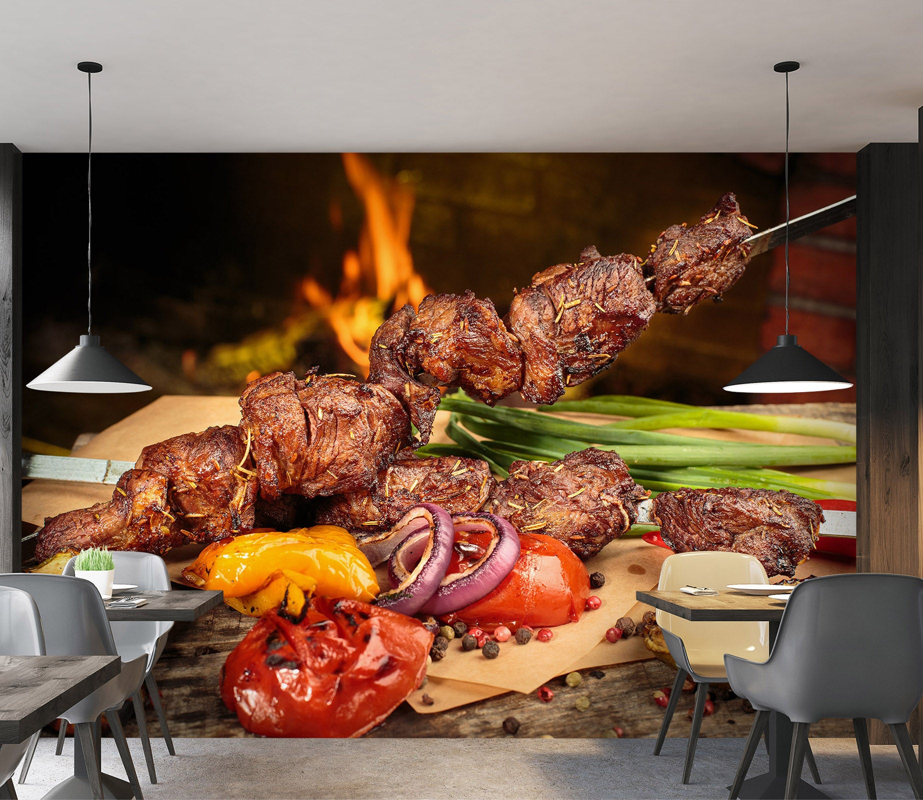 3D Grill Kebab Shop BBQ 343 Wall Mural Wall Murals Commercial