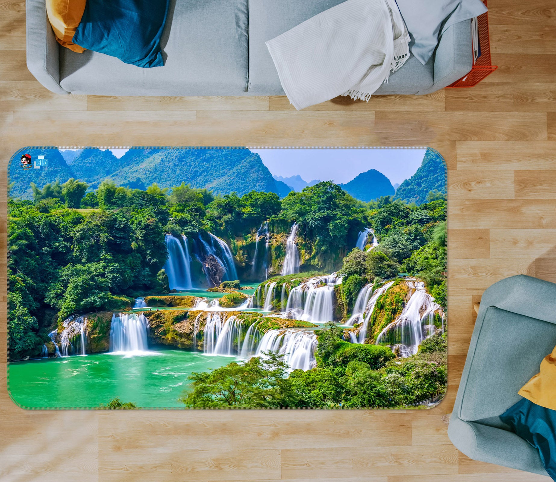 3D Waterfall Scenery 3013 Rug Non Slip Rug Mat