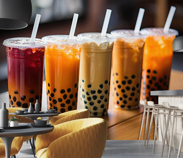 3D Pearl Tea 2023 Fruit Bubble Tea Milk Tea Shop Wall Murals