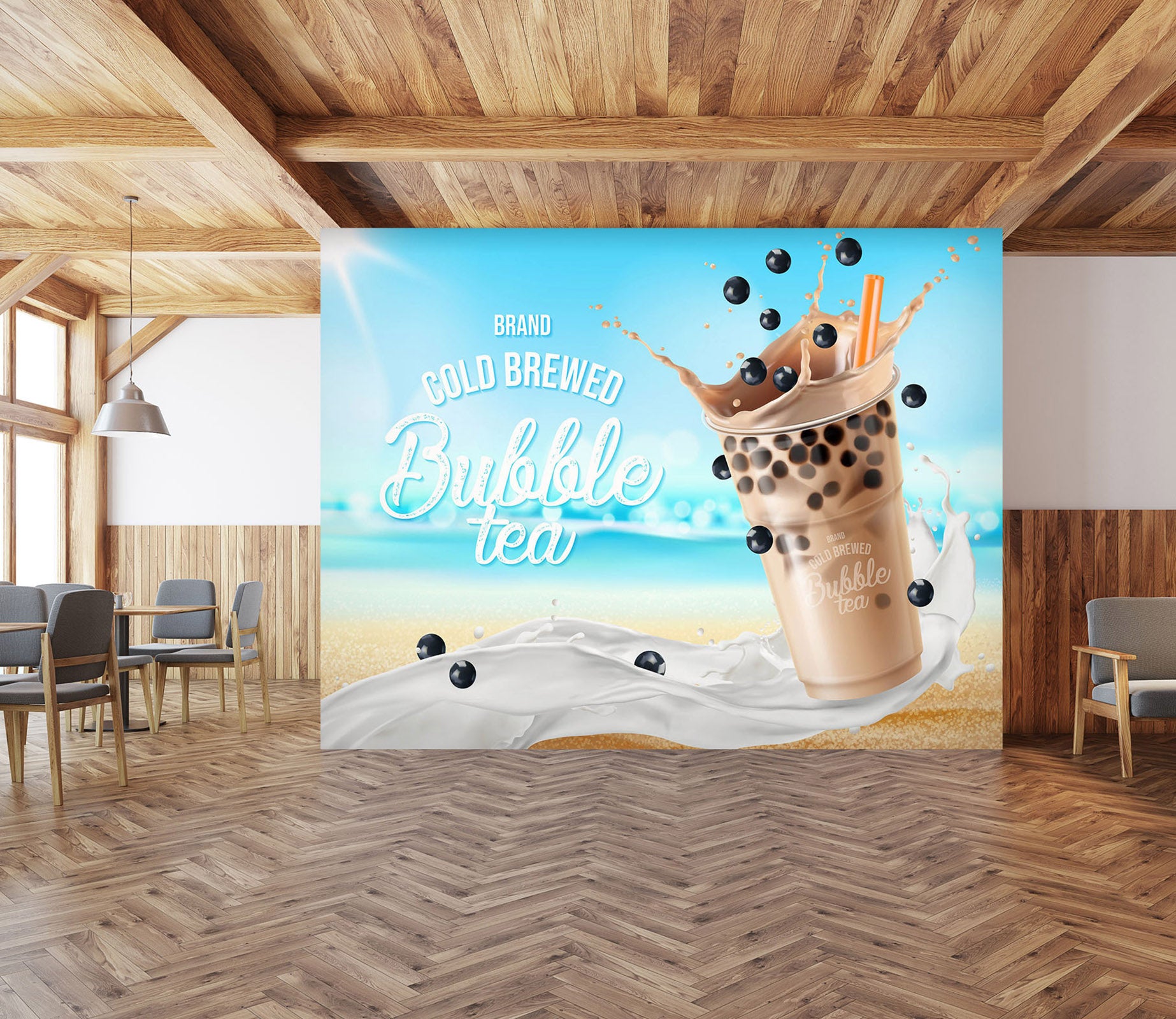 3D Pearl Tea 2074 Fruit Bubble Tea Milk Tea Shop Wall Murals