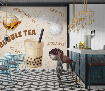 3D Pearl Tea 2056 Fruit Bubble Tea Milk Tea Shop Wall Murals