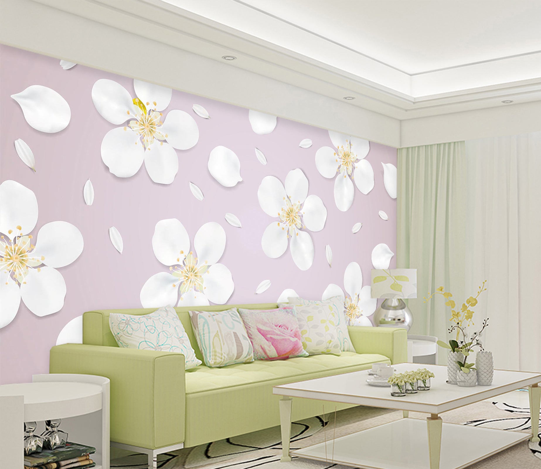 3D White Flower 2042 Wall Mural Wall Murals