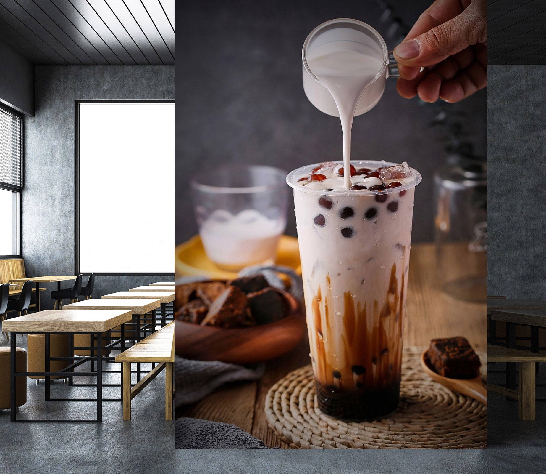 3D Pearl Tea 2119 Fruit Bubble Tea Milk Tea Shop Wall Murals