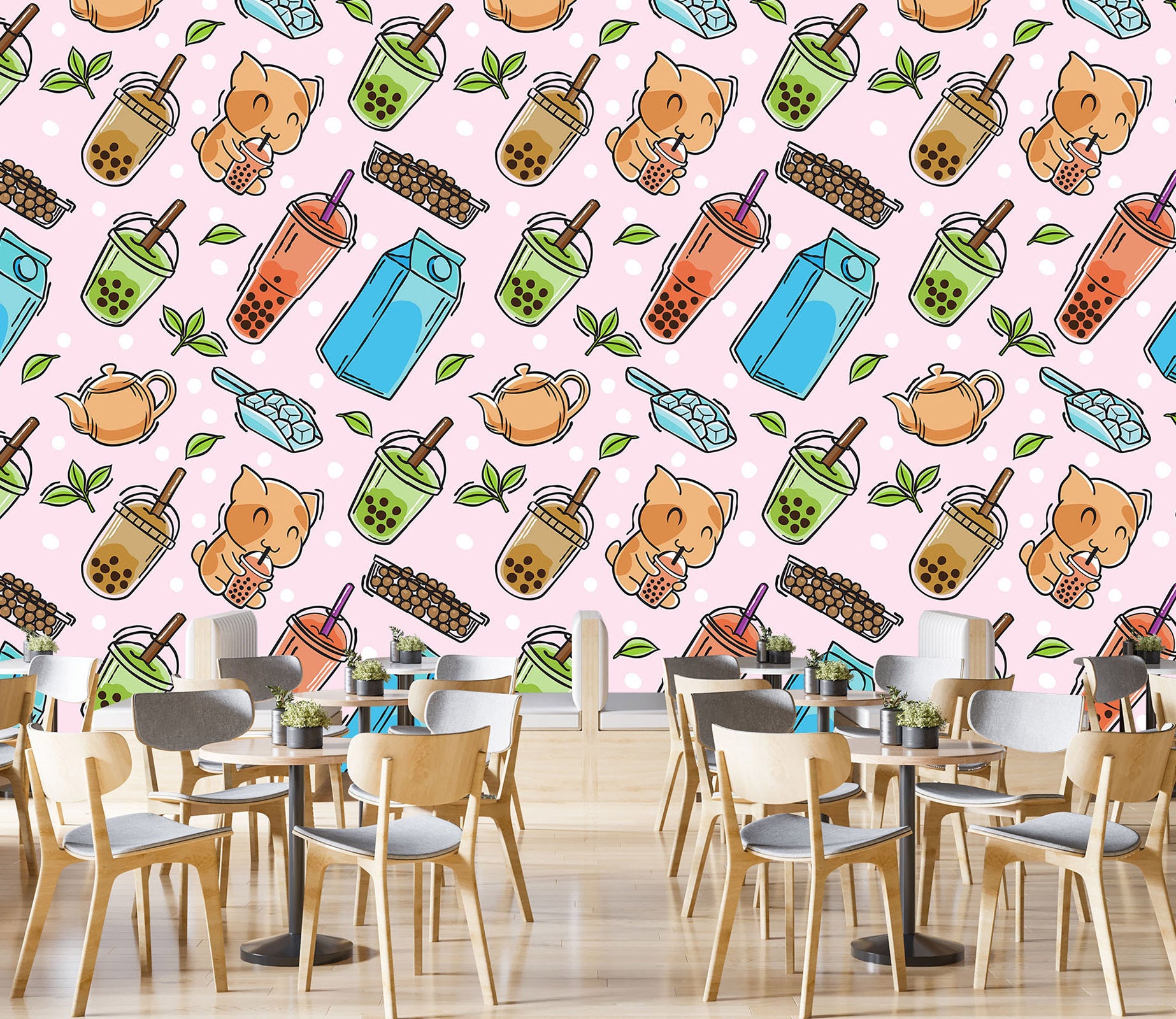 3D Pearl Tea 2083 Fruit Bubble Tea Milk Tea Shop Wall Murals