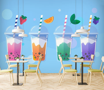 3D Pearl Tea 2034 Fruit Bubble Tea Milk Tea Shop Wall Murals