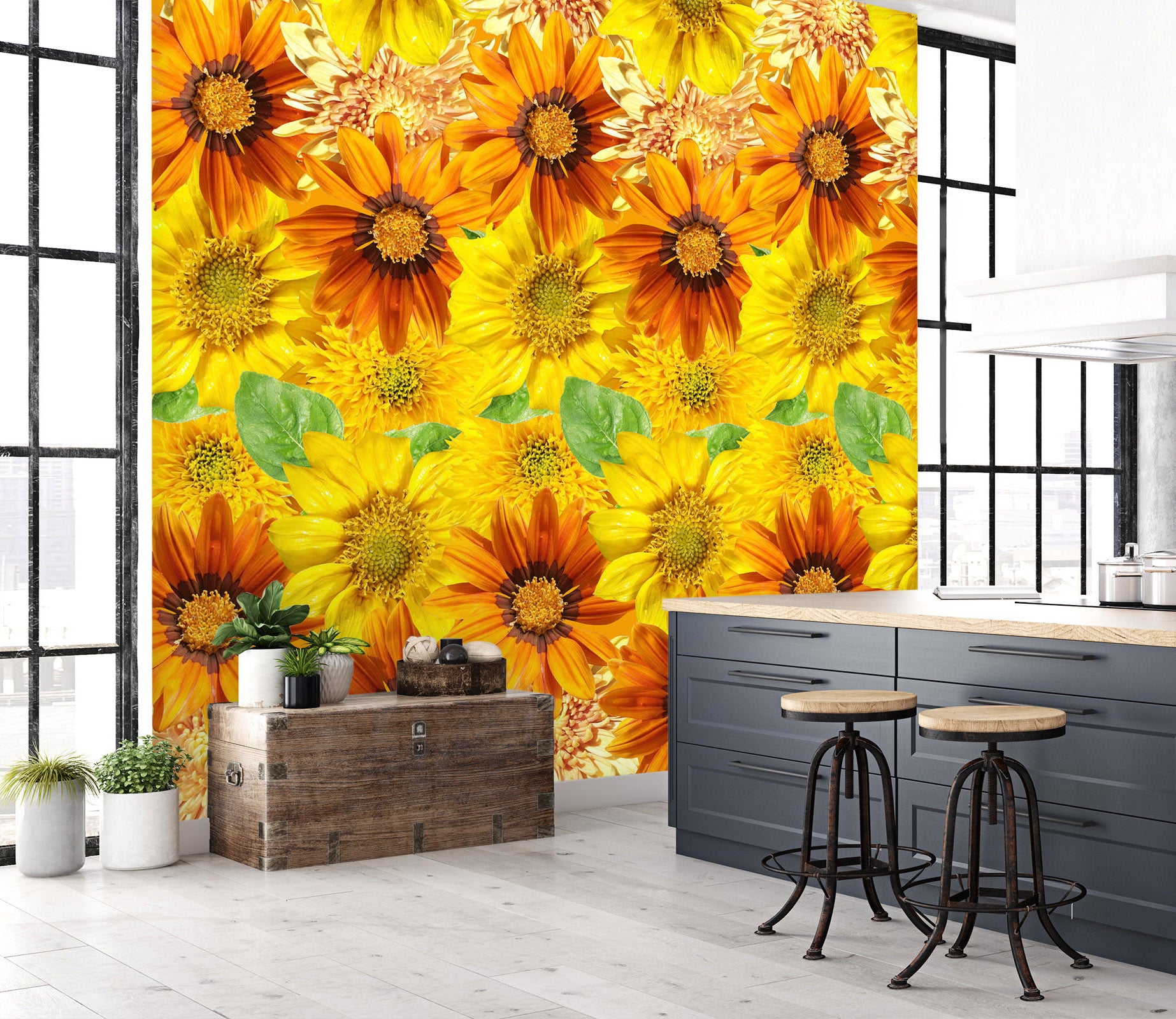 3D Yellow Sunflower 2069 Wall Mural Wall Murals