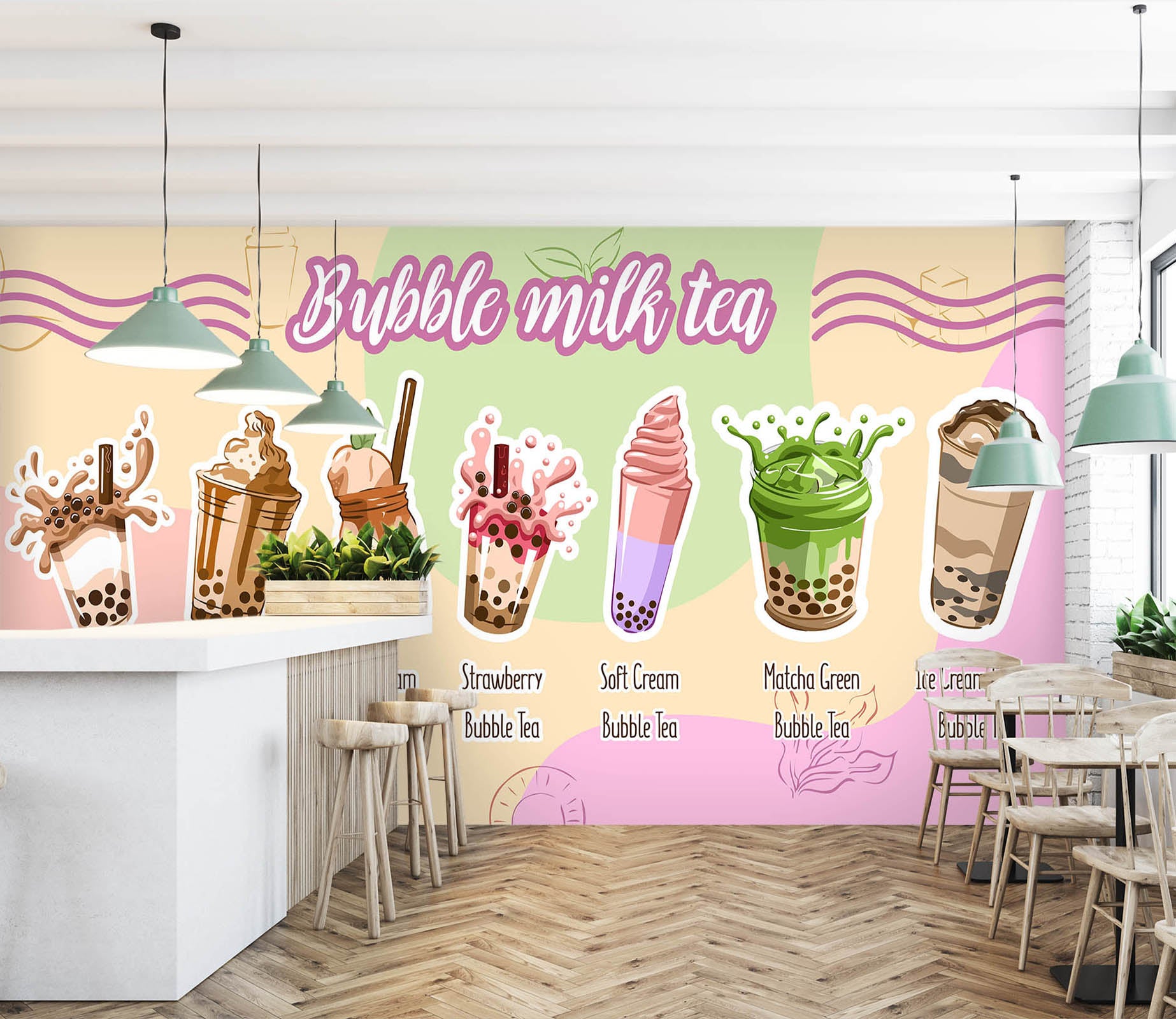 3D Pearl Tea 2005 Fruit Bubble Tea Milk Tea Shop Wall Murals