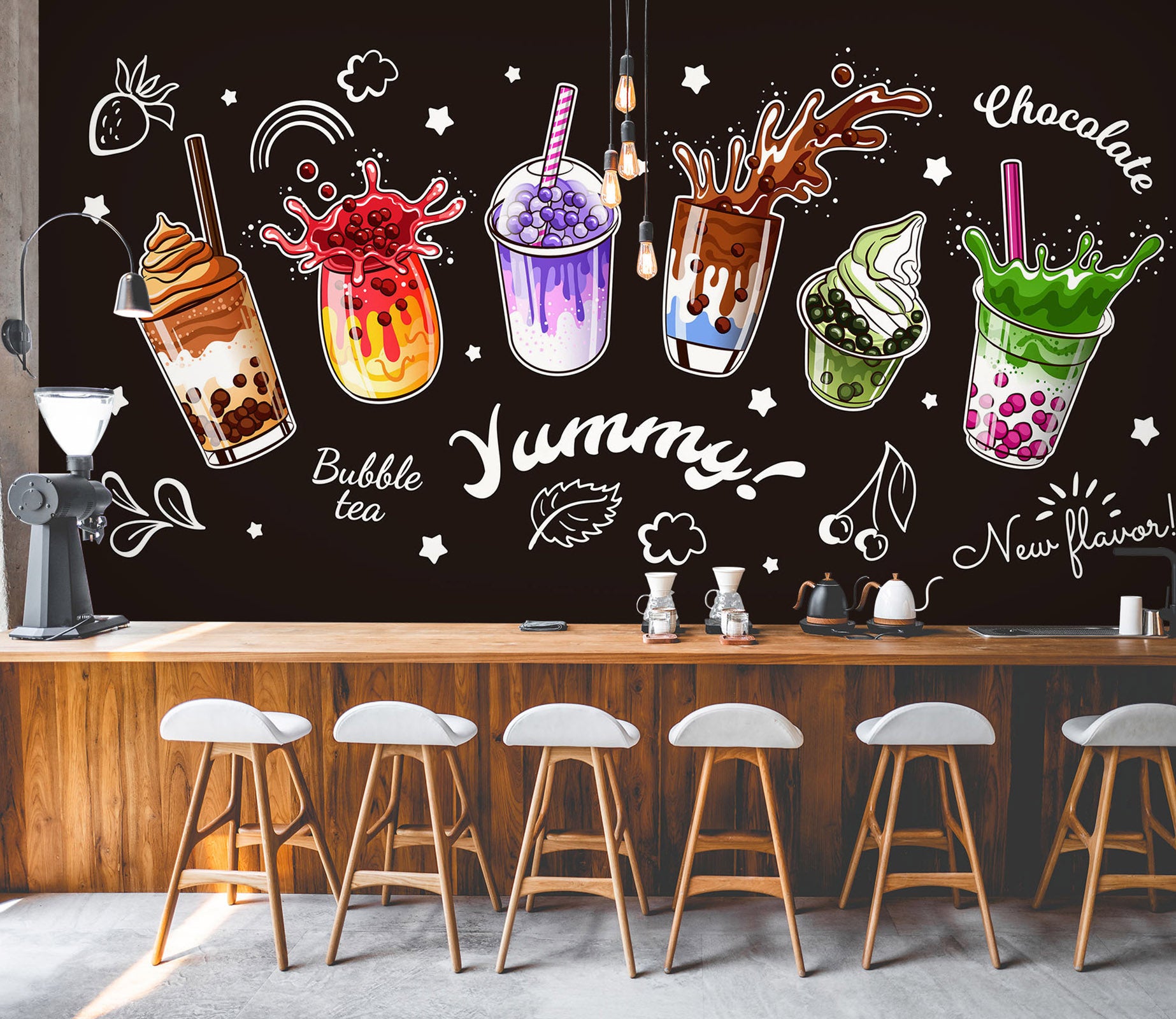 3D Pearl Tea 2082 Fruit Bubble Tea Milk Tea Shop Wall Murals