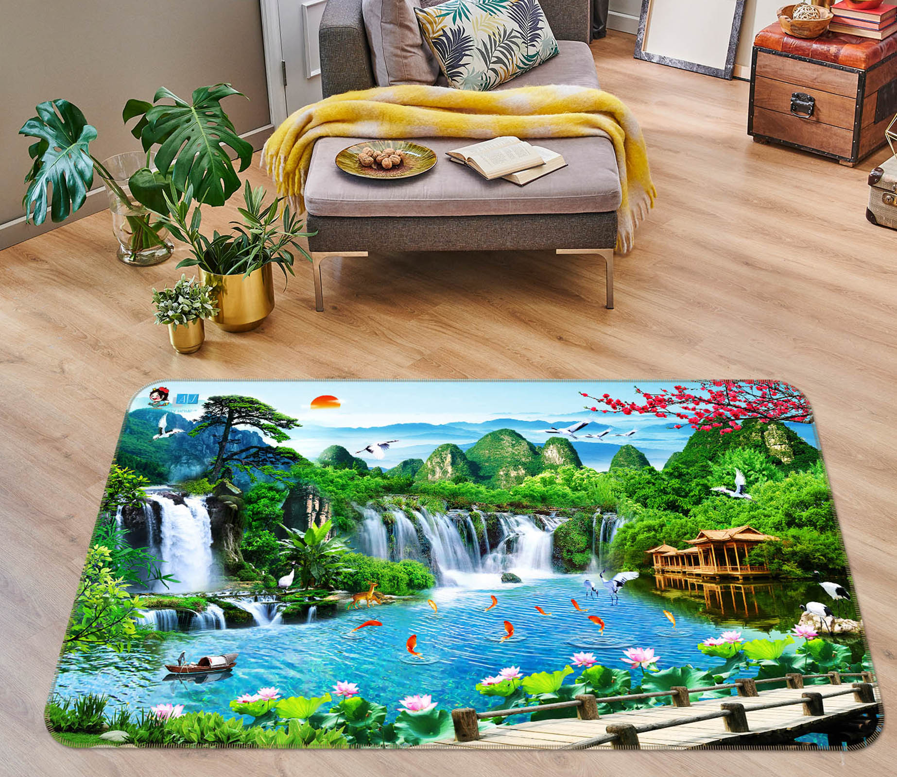 3D Waterfall View 3044 Rug Non Slip Rug Mat