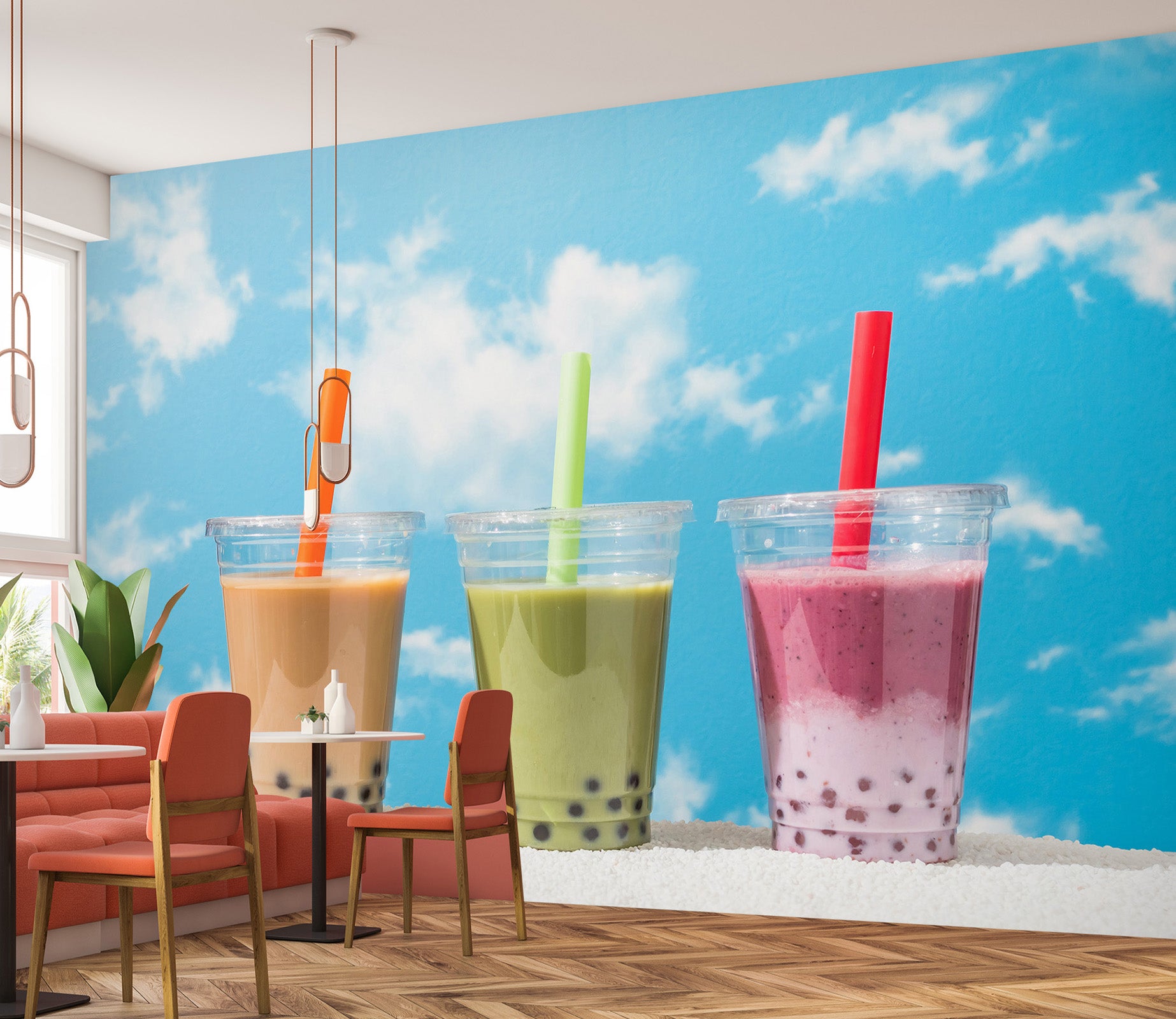 3D Pearl Tea 2051 Fruit Bubble Tea Milk Tea Shop Wall Murals