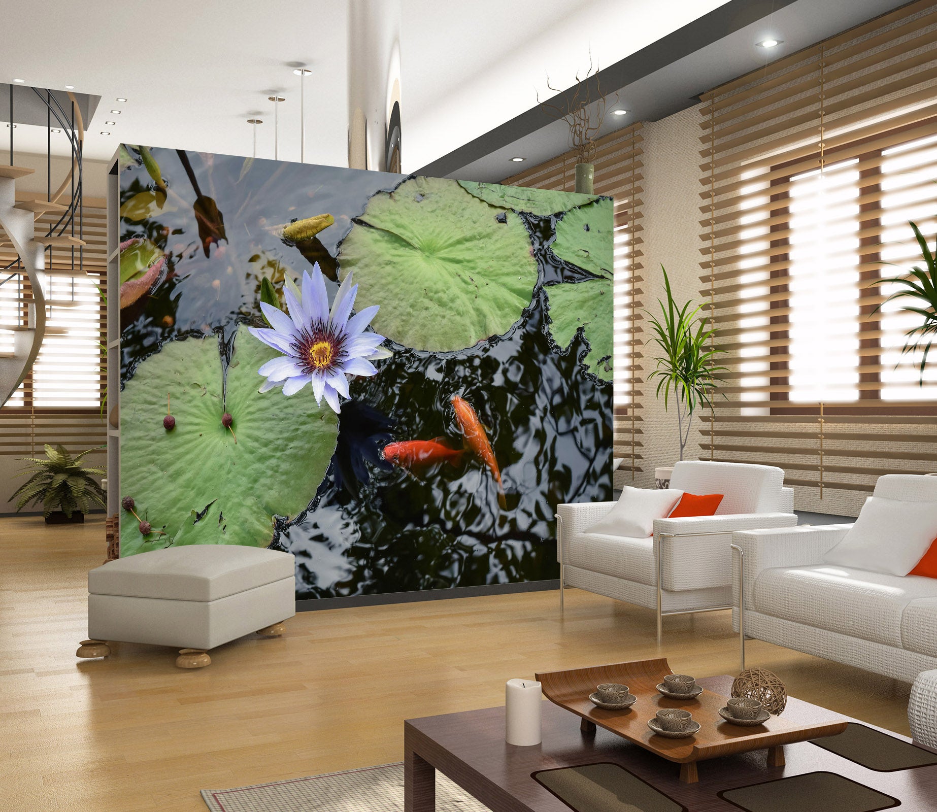 3D Lotus Fish 2049 Wall Mural Wall Murals