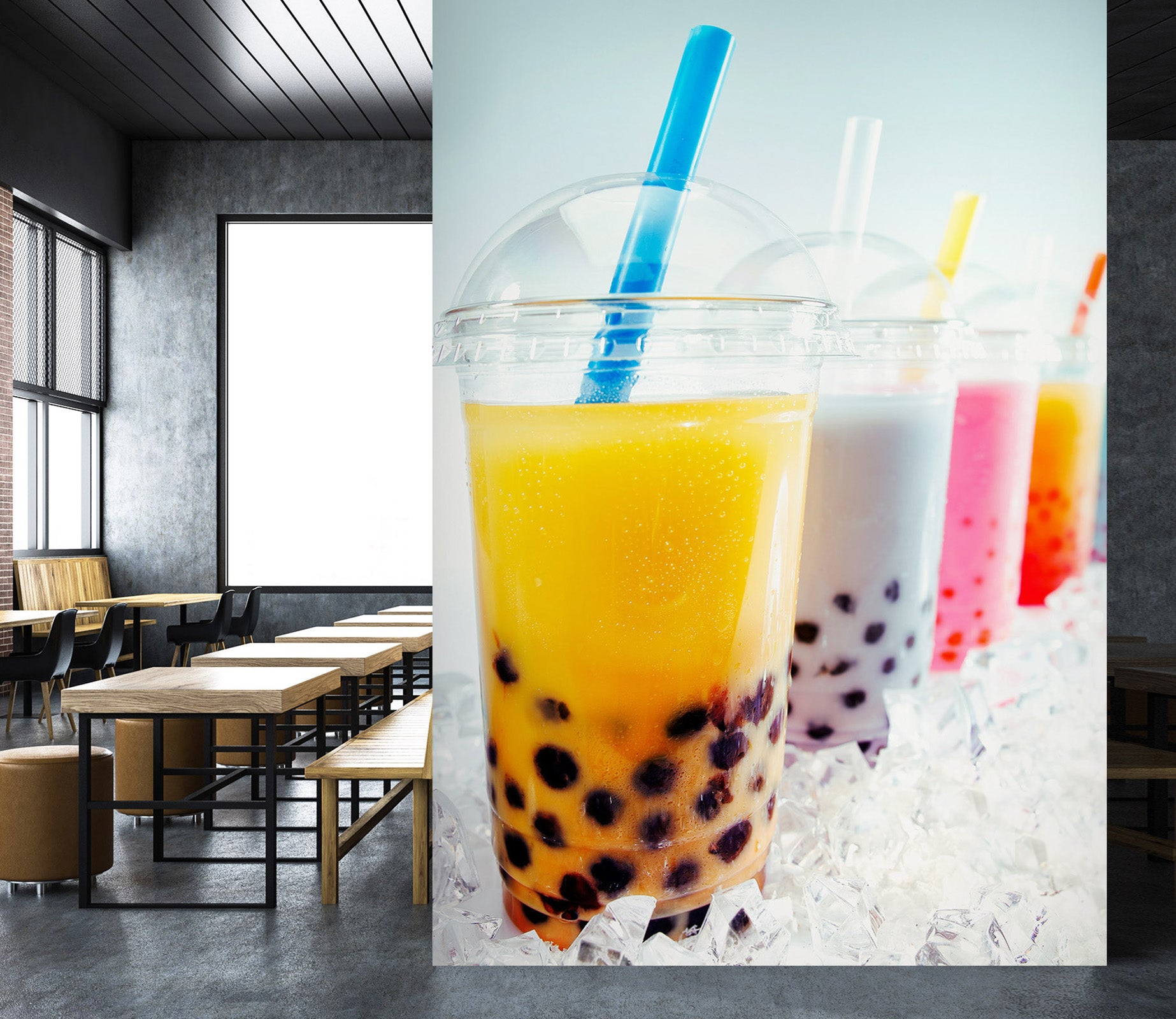 3D Pearl Tea 2115 Fruit Bubble Tea Milk Tea Shop Wall Murals