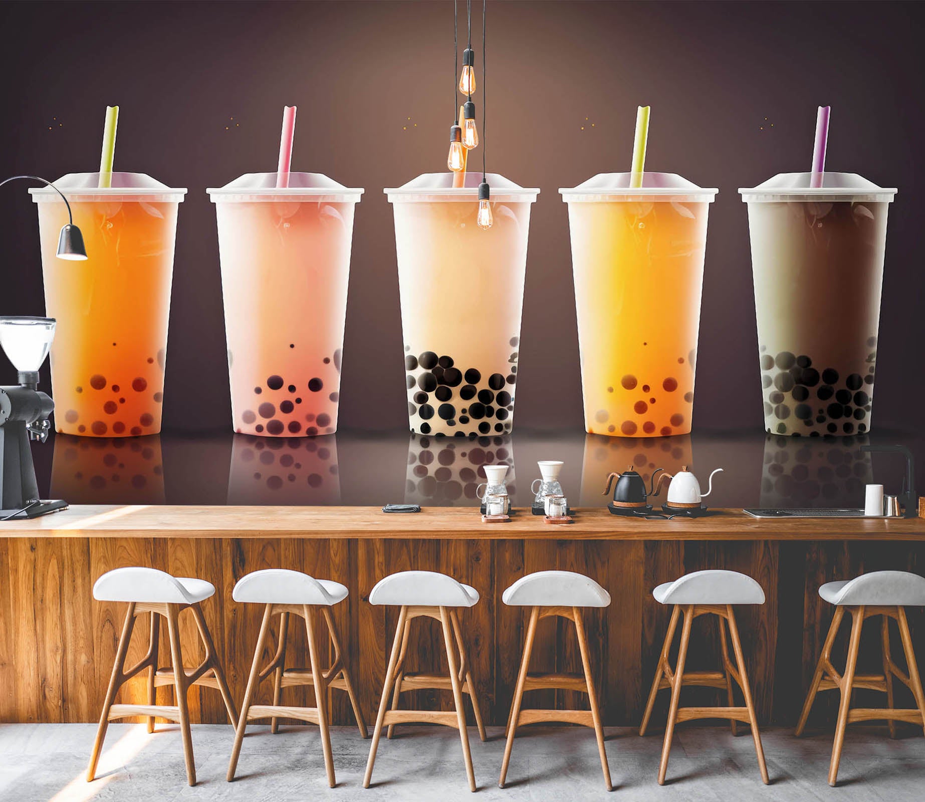 3D Pearl Tea 2017 Fruit Bubble Tea Milk Tea Shop Wall Murals