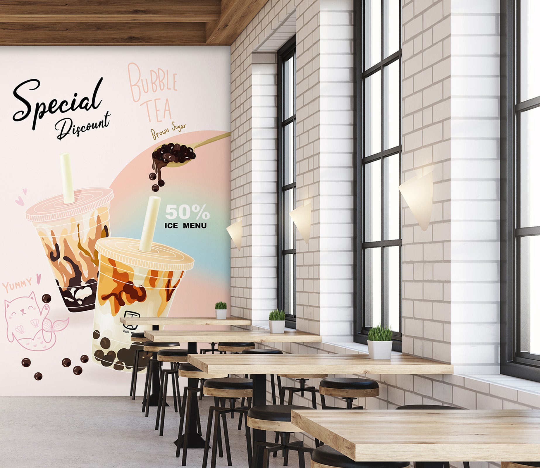 3D Pearl Tea 2118 Fruit Bubble Tea Milk Tea Shop Wall Murals