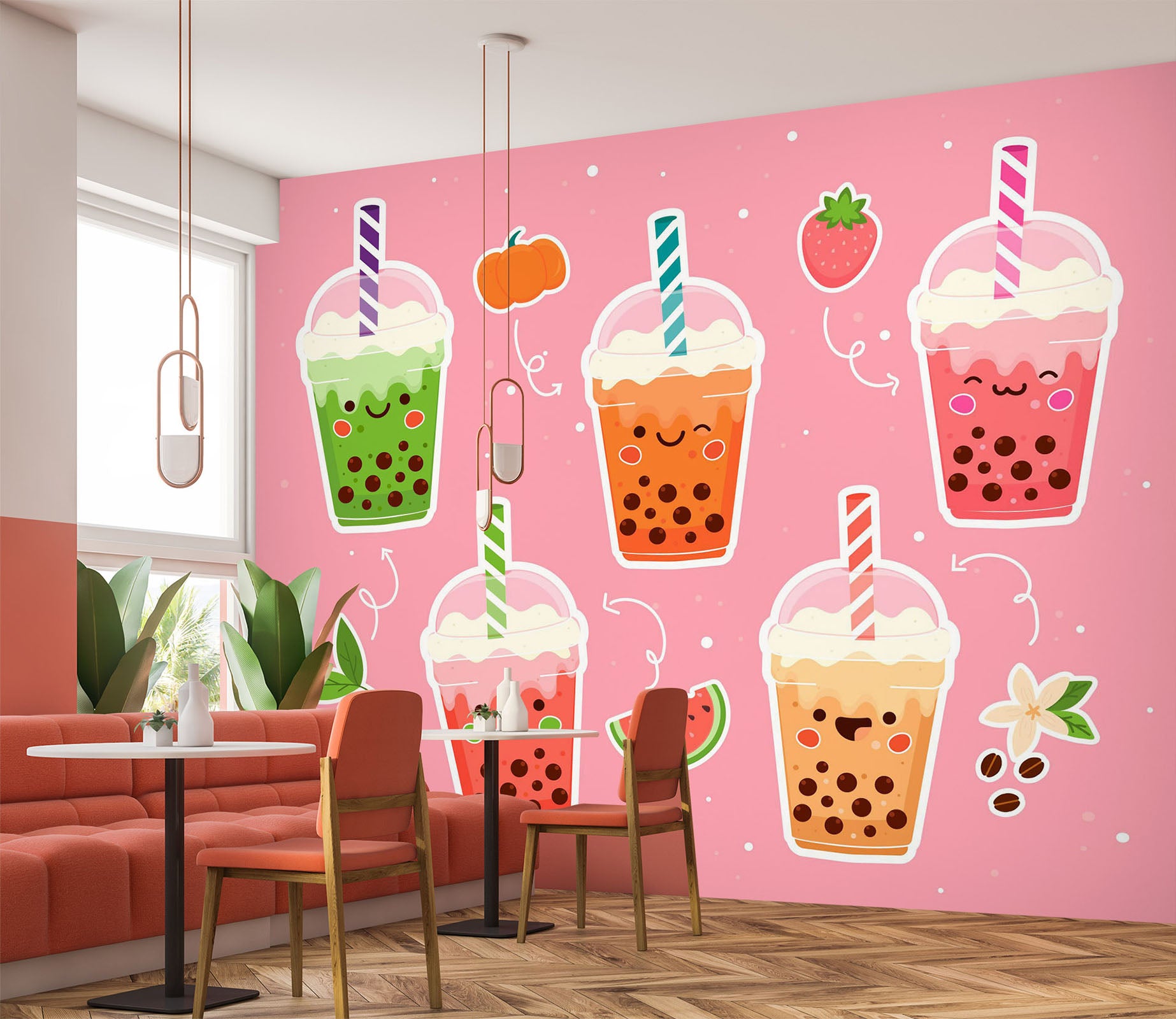 3D Pearl Tea 2033 Fruit Bubble Tea Milk Tea Shop Wall Murals