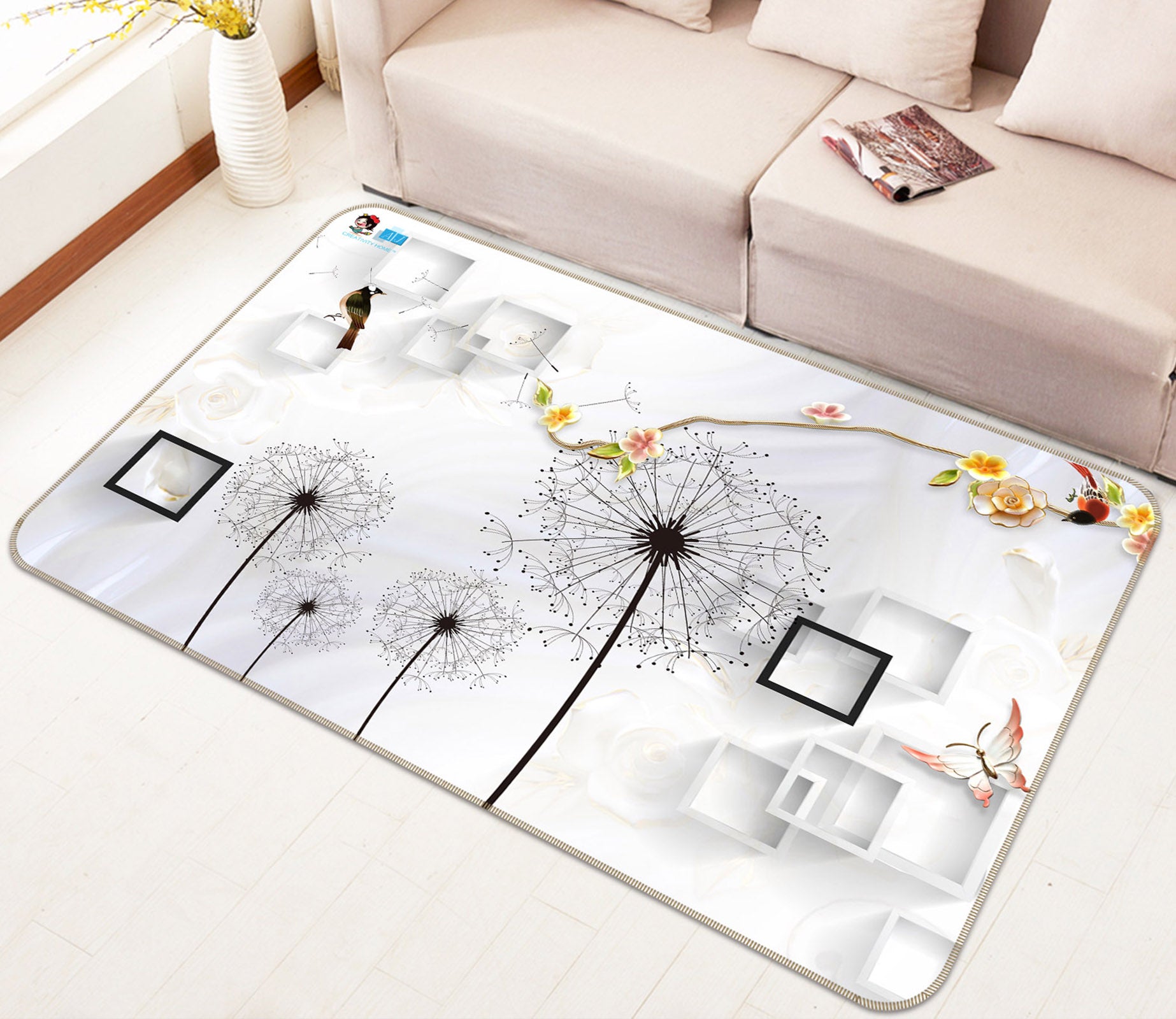 3D Dandelion 3037 Rug Non Slip Rug Mat