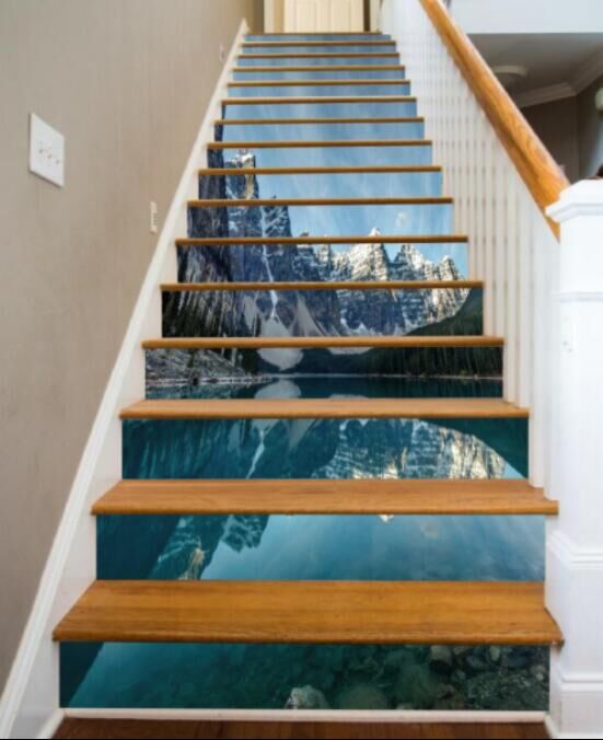 1 piece 7in H x 37.5in W & 13 pieces 6.5in H x 37.5in W Heavy-duty vinyl Stair mural for Laura - FROM ETSY × 1