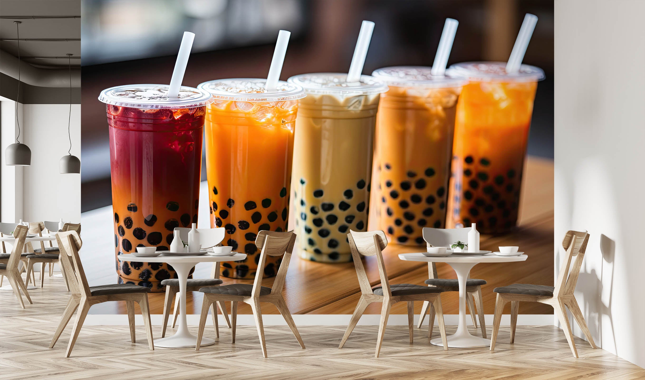 3D Pearl Tea 2023 Fruit Bubble Tea Milk Tea Shop Wall Murals