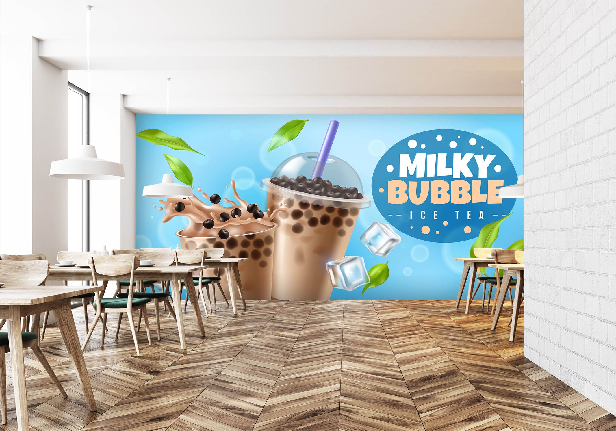 3D Pearl Tea 2015 Fruit Bubble Tea Milk Tea Shop Wall Murals