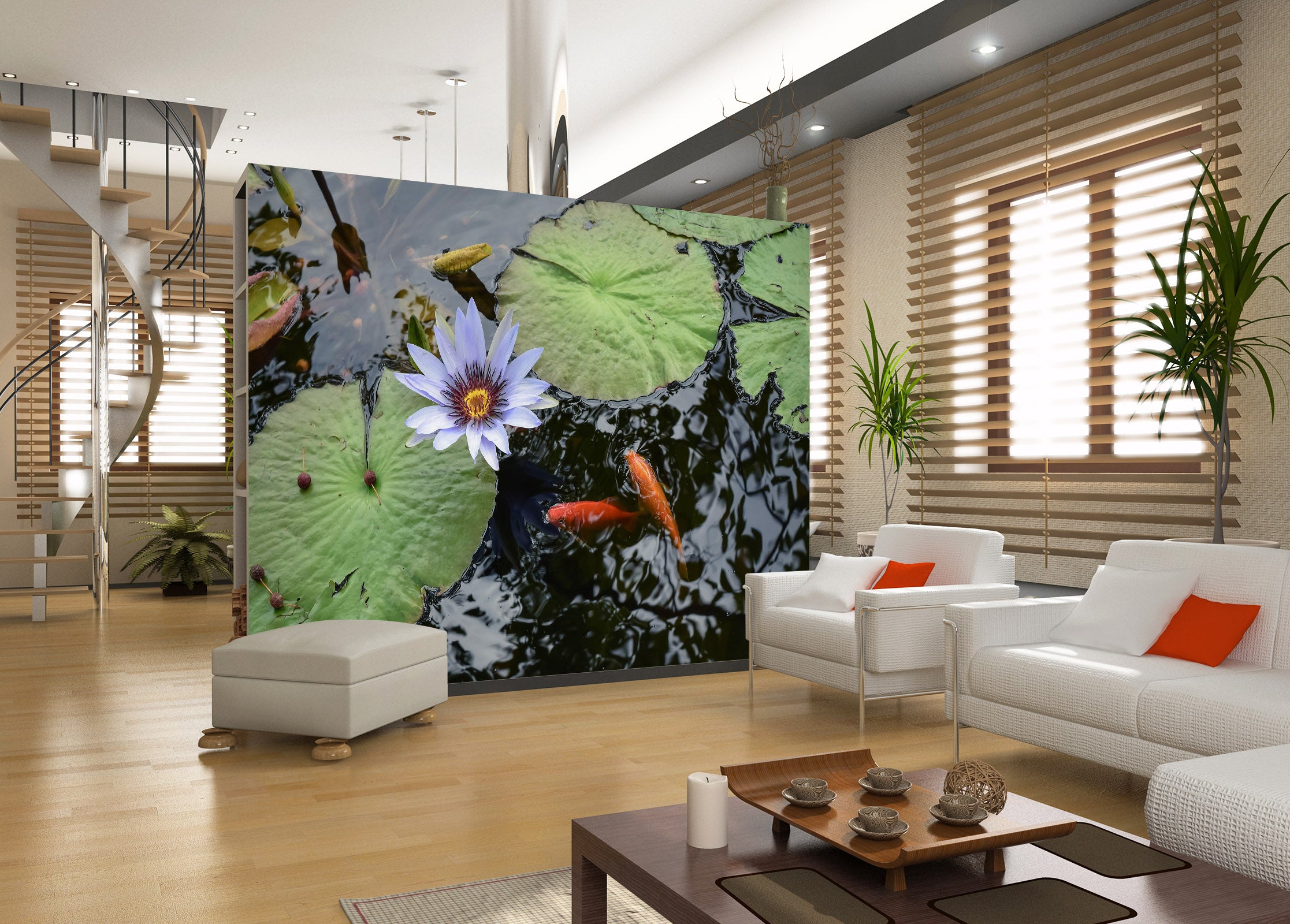 3D Lotus Fish 2049 Wall Mural Wall Murals