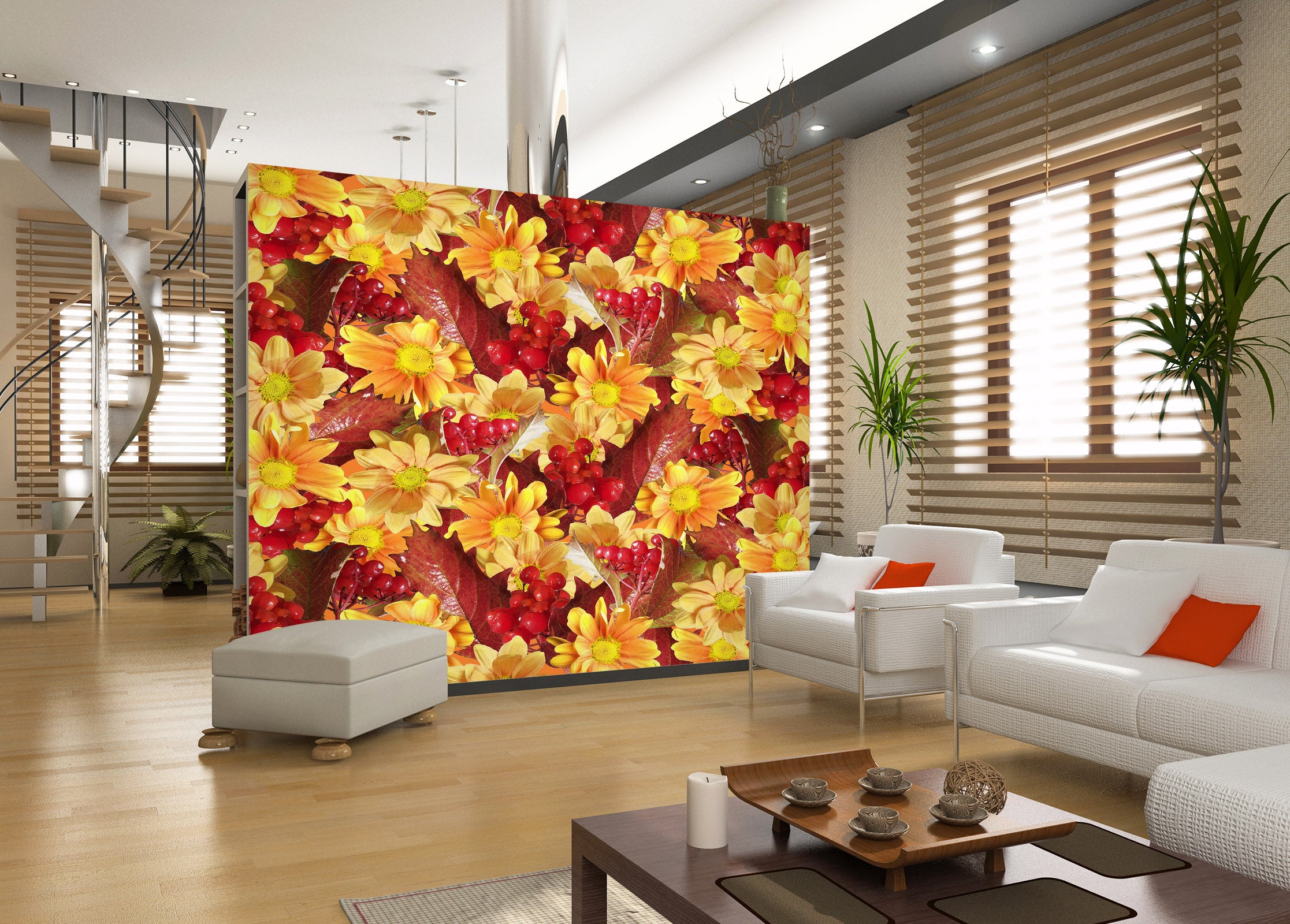 3D Yellow Daisy 2032 Wall Mural Wall Murals