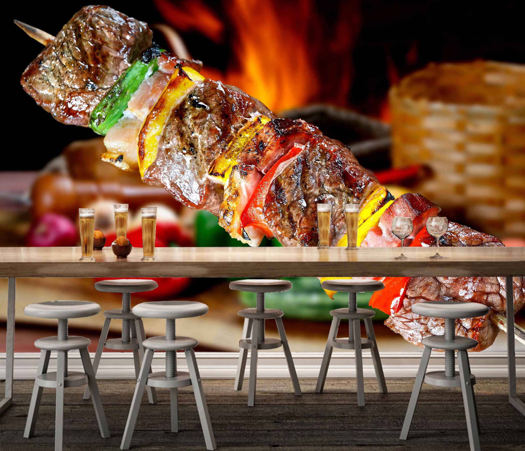 3D Grill Kebab Shop BBQ 351 Wall Mural Wall Murals Commercial