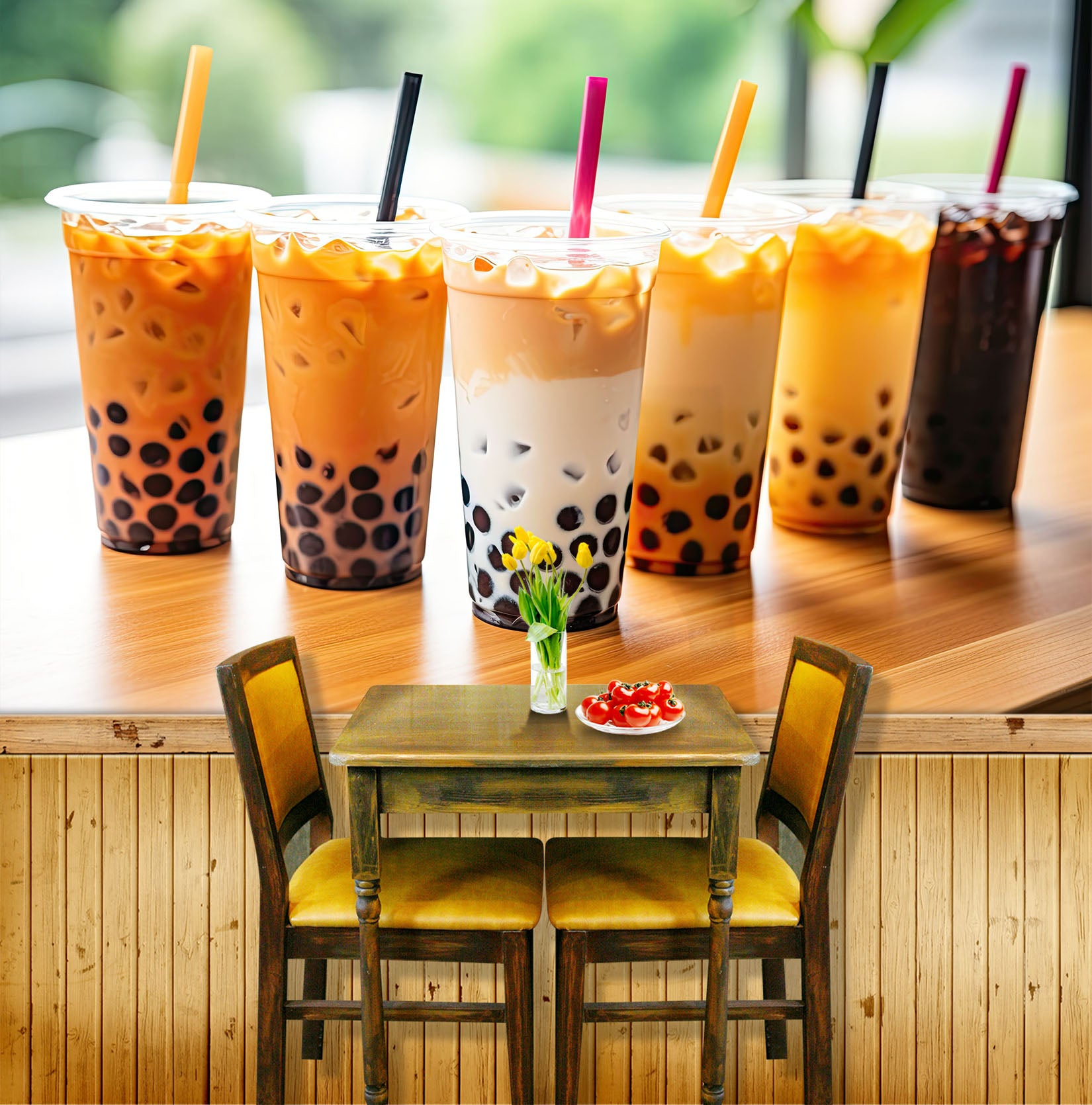 3D Pearl Tea 2022 Fruit Bubble Tea Milk Tea Shop Wall Murals