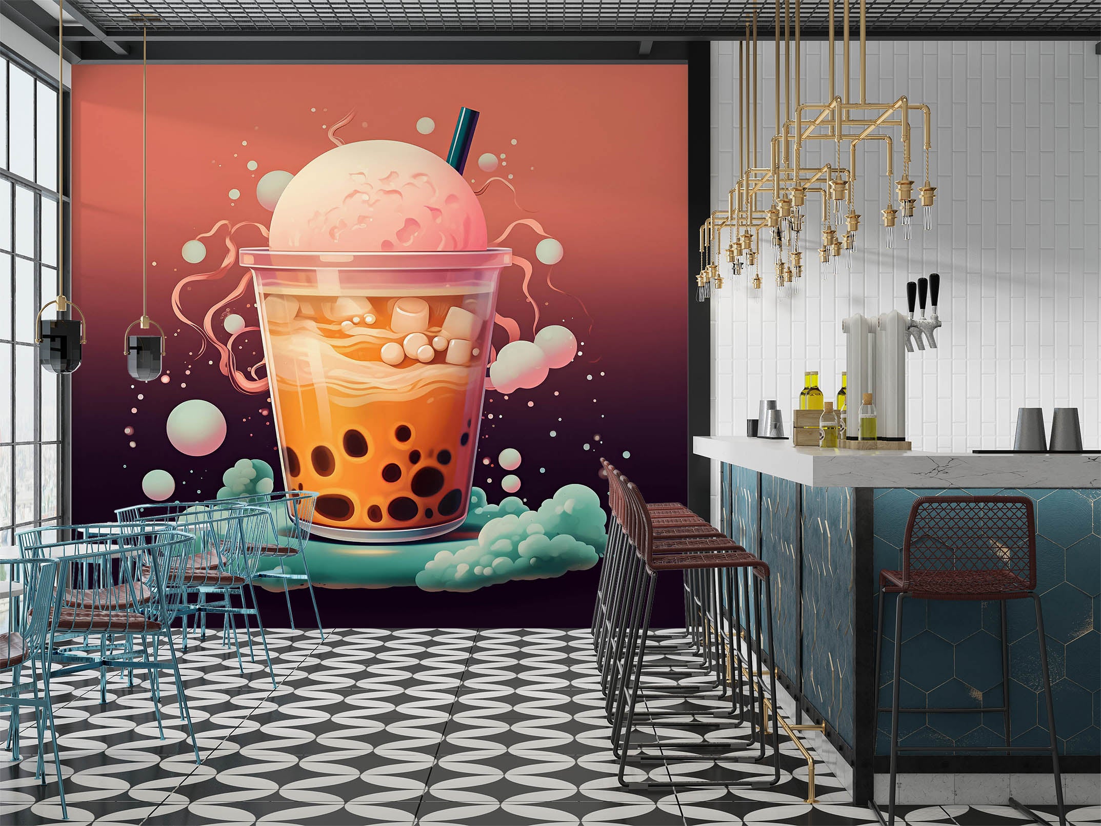 3D Pearl Tea 2027 Fruit Bubble Tea Milk Tea Shop Wall Murals