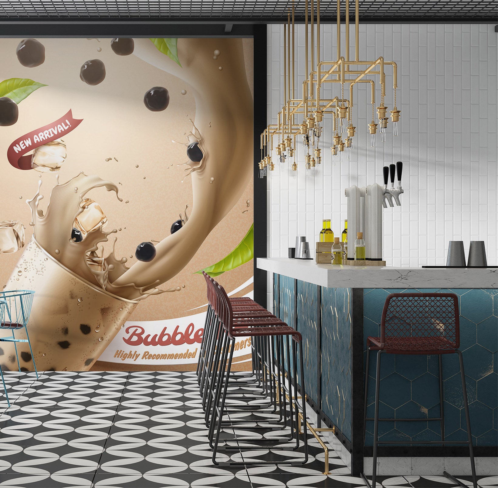 3D Pearl Tea 2116 Fruit Bubble Tea Milk Tea Shop Wall Murals