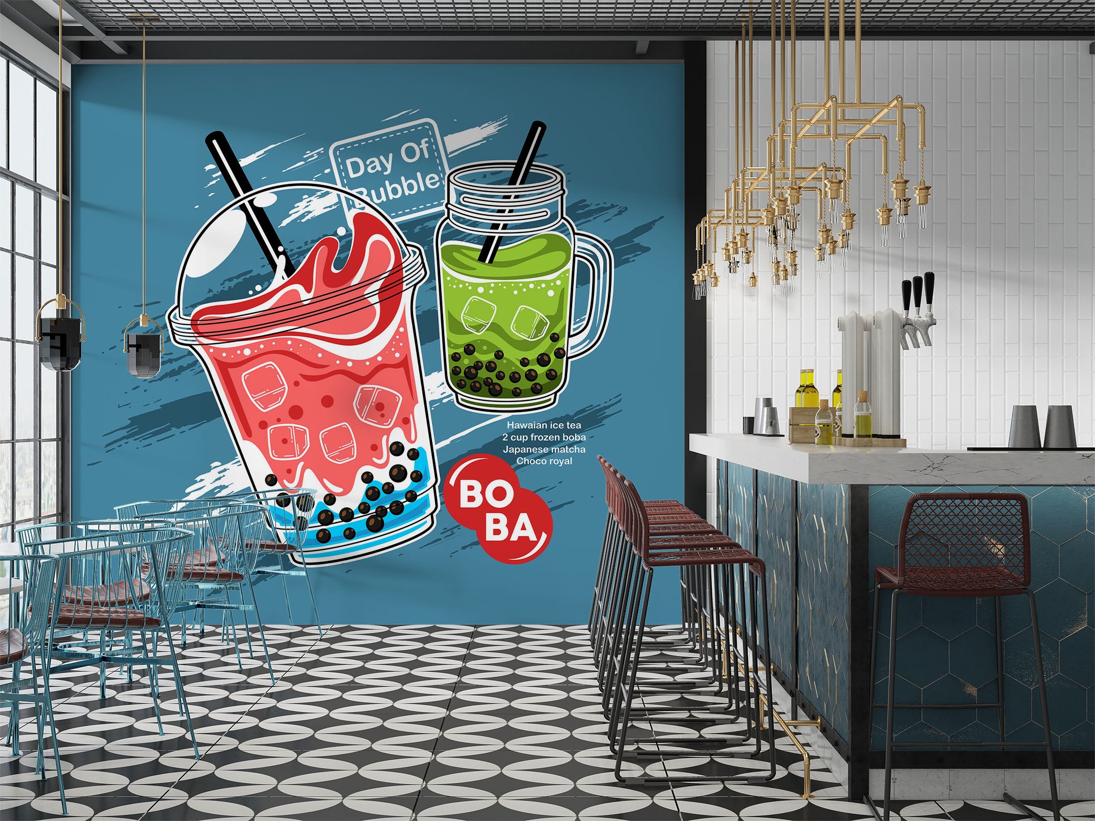 3D Pearl Tea 2028 Fruit Bubble Tea Milk Tea Shop Wall Murals