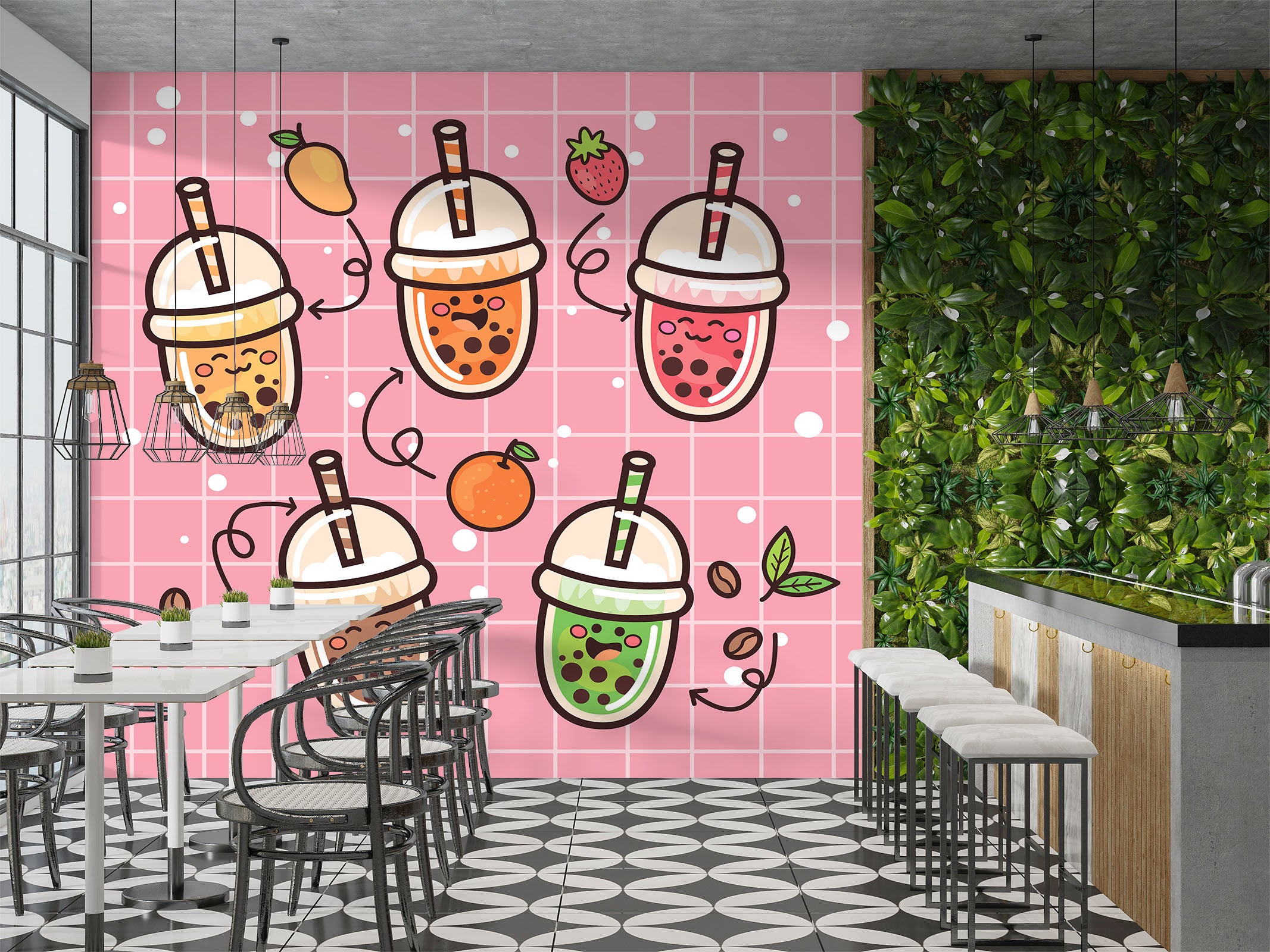 3D Pearl Tea 2003 Fruit Bubble Tea Milk Tea Shop Wall Murals