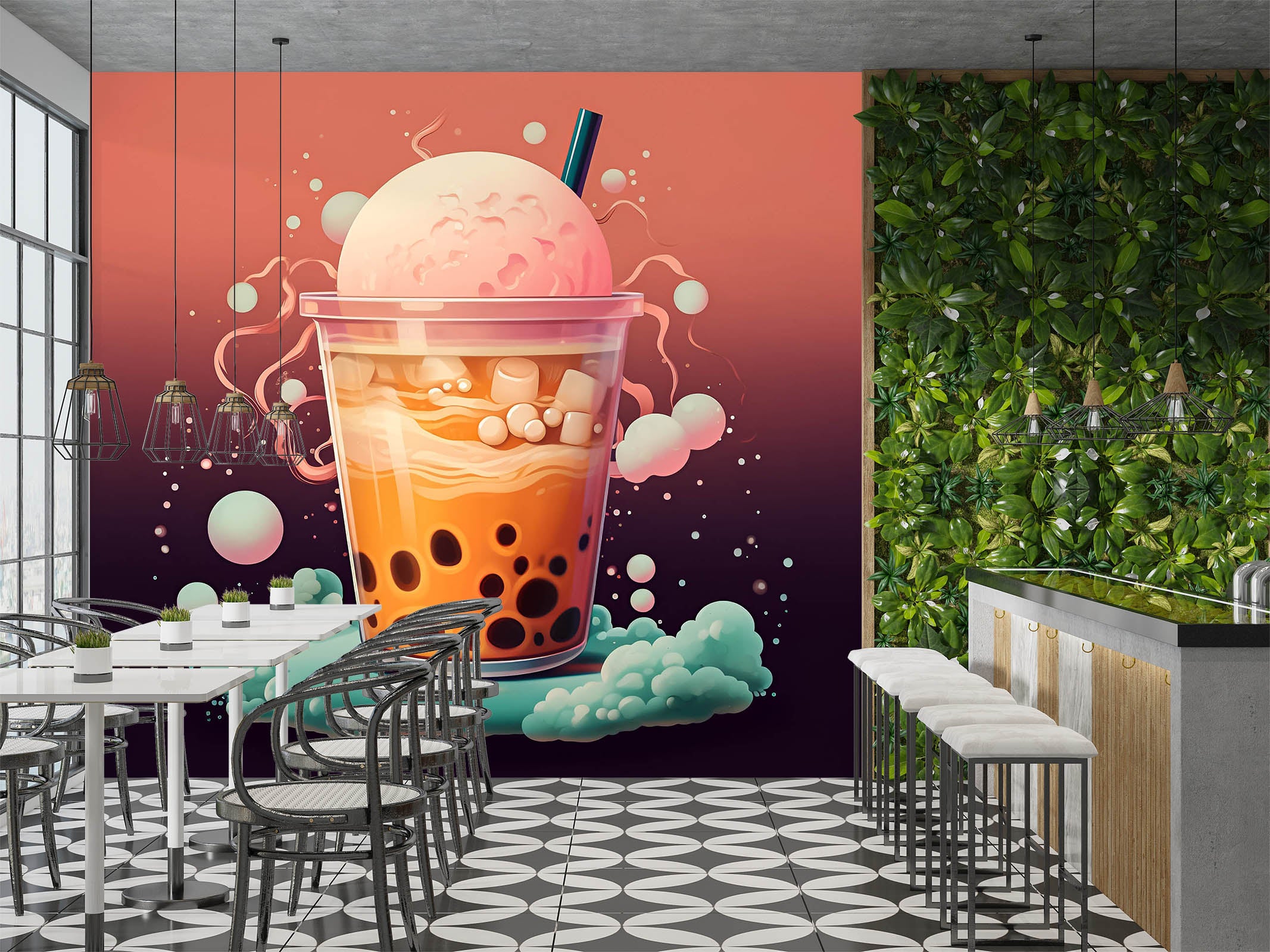 3D Pearl Tea 2027 Fruit Bubble Tea Milk Tea Shop Wall Murals