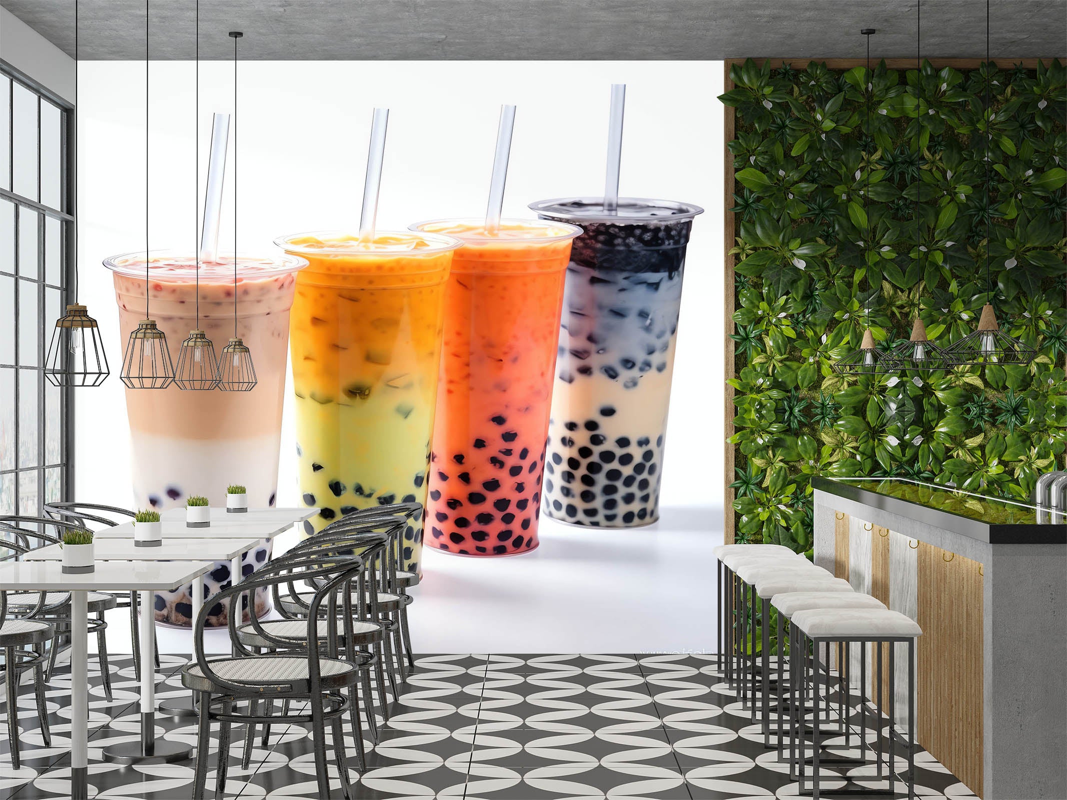 3D Pearl Tea 2018 Fruit Bubble Tea Milk Tea Shop Wall Murals