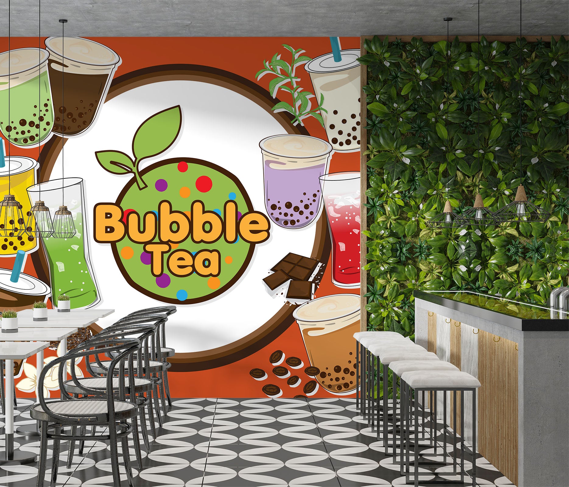 3D Pearl Tea 2045 Fruit Bubble Tea Milk Tea Shop Wall Murals