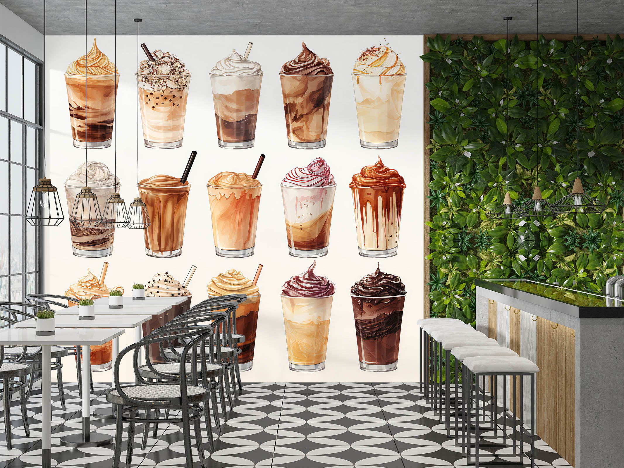 3D Pearl Tea 2025 Fruit Bubble Tea Milk Tea Shop Wall Murals